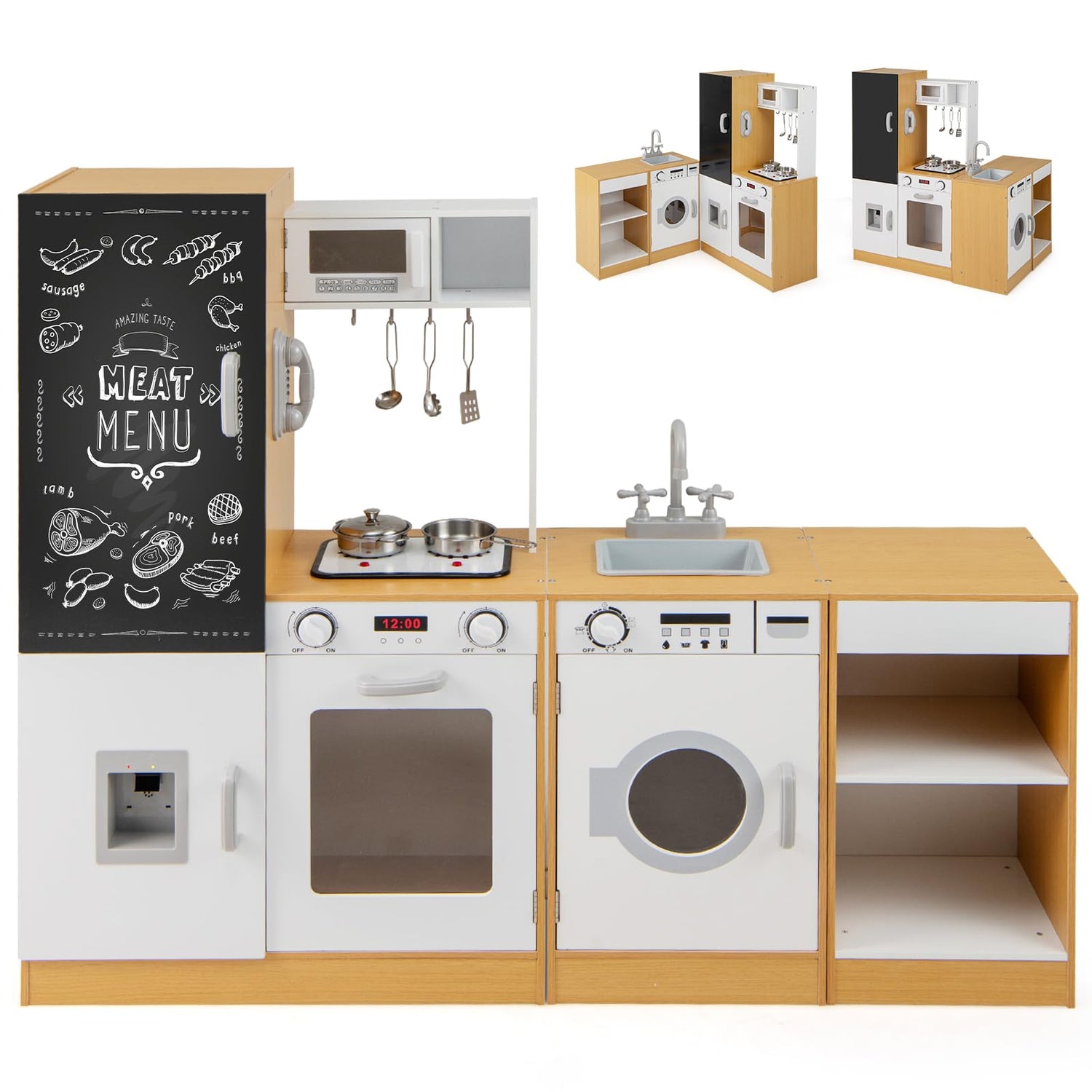 3-Piece Kids Play Kitchen Set with Realistic Sounds Lights and Blackboard