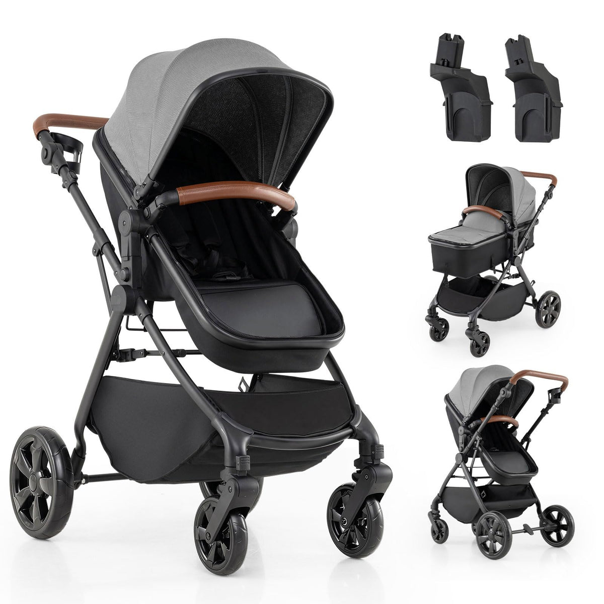 2-in-1 Convertible Baby Stroller, Folding Toddler Pushchair