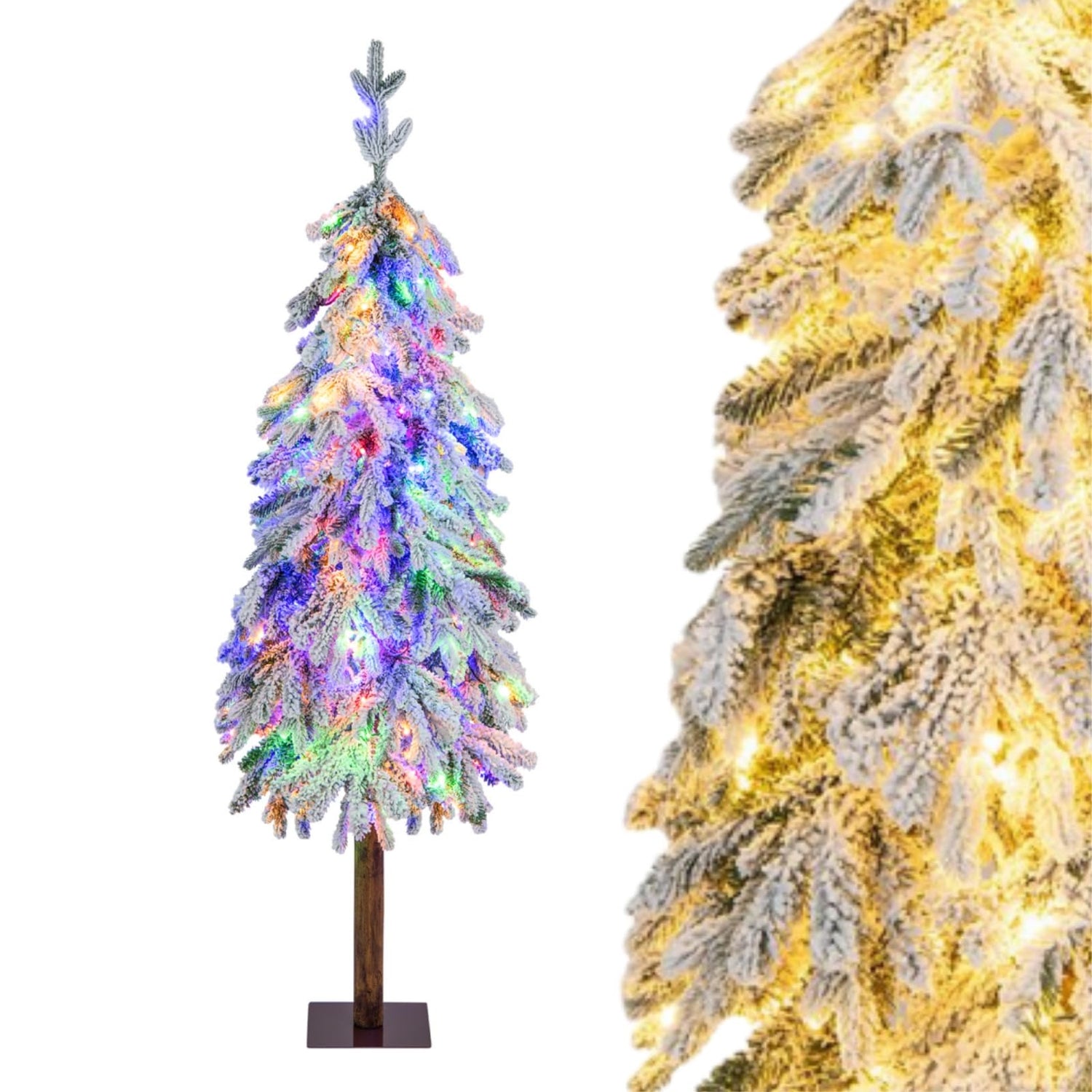 GYMAX 5FT Artificial Snow Flocked Xmas Tree with 160 LED Lights