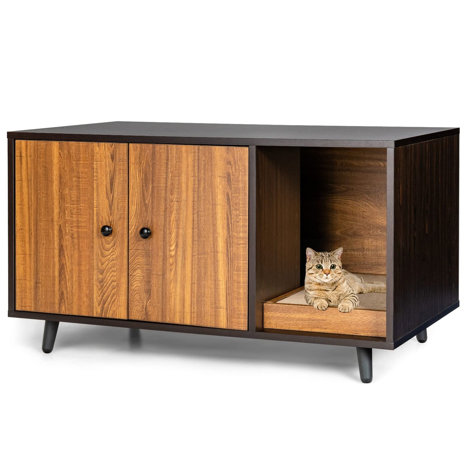GYMAX 90x50x50cm Modern Wooden Cat Litter Box Enclosure