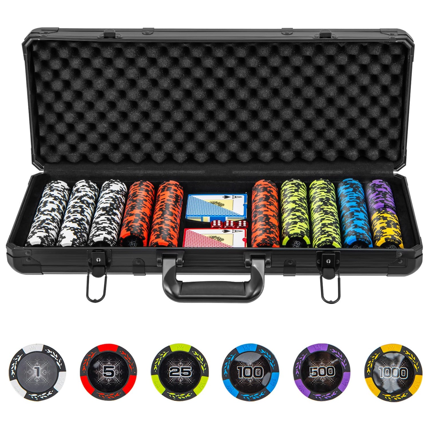 GYMAX Texas Holdem Poker Set, Casino Style Poker Chip Set(500 Pcs, Without Card Shuffler)