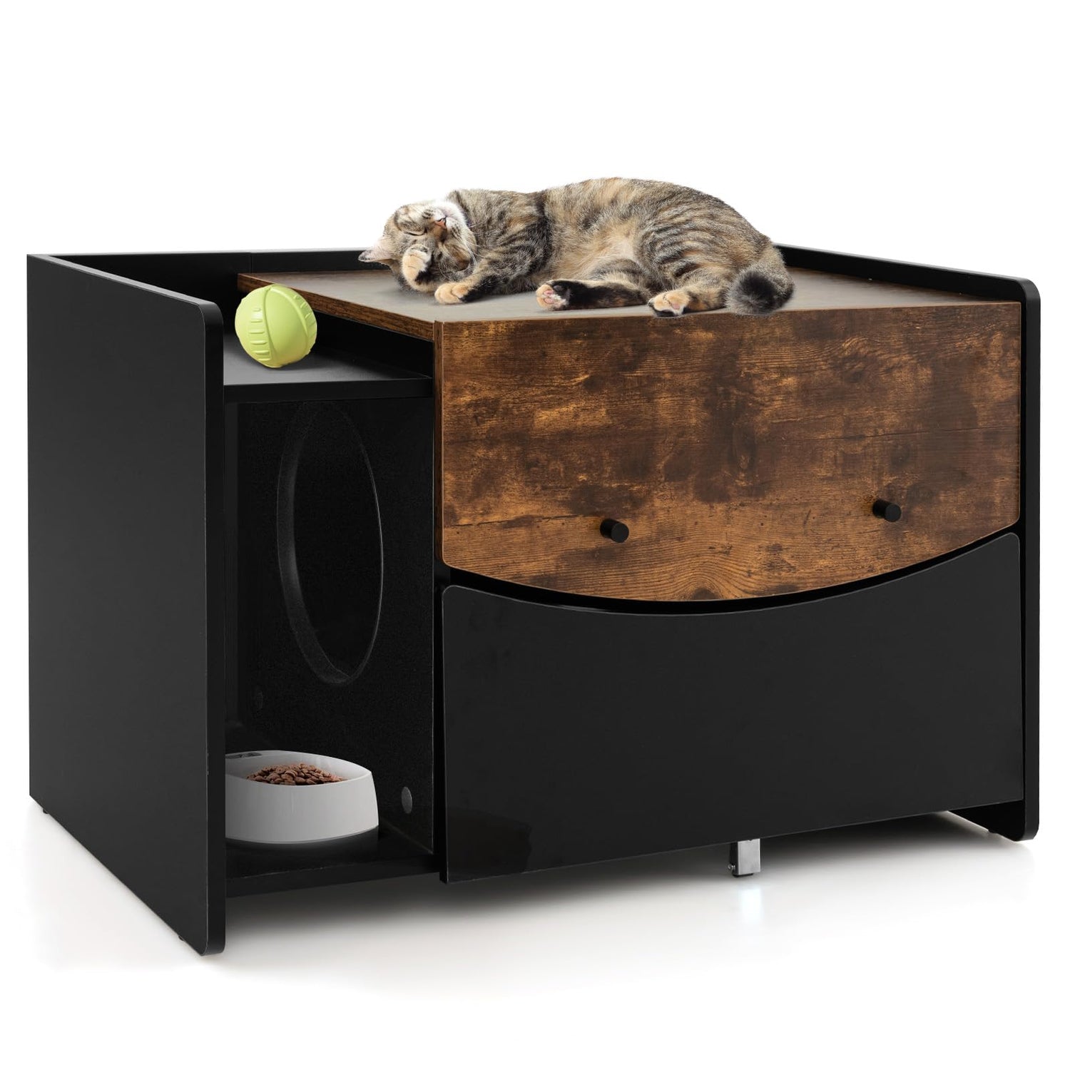 GYMAX Cat Litter Box Enclosure, Hidden Kitty Washroom Storage Cabinet Nightstand
