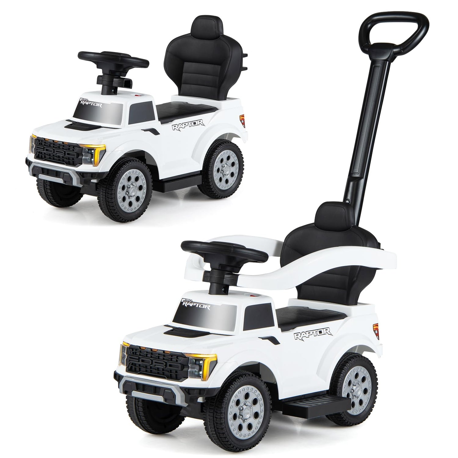 3 in 1 Ride on Push Car, Licensed Ford Stroller Sliding Walking Car with Horn