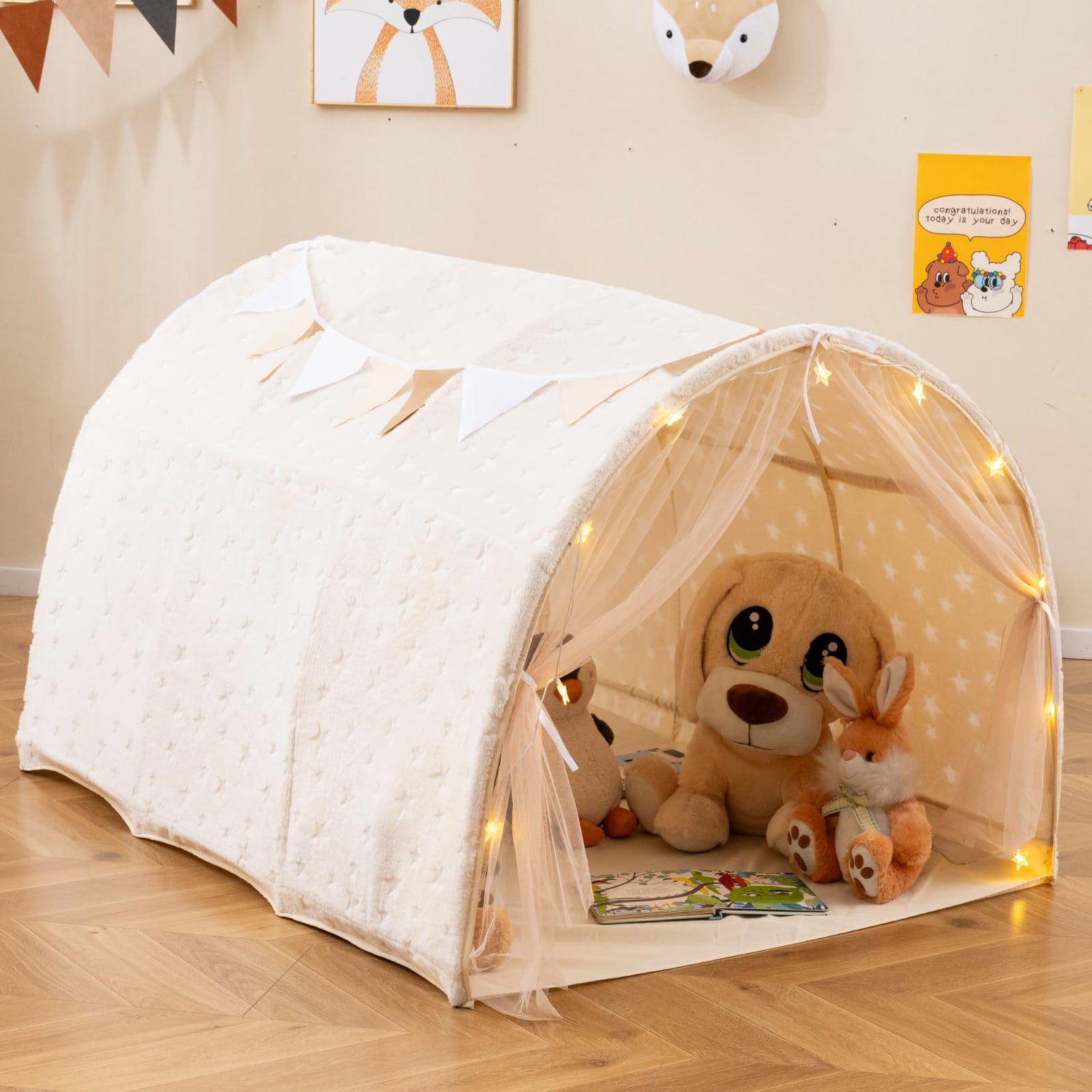 Magical Twin Bunk Bed Privacy Space with Glow in the Dark Stars