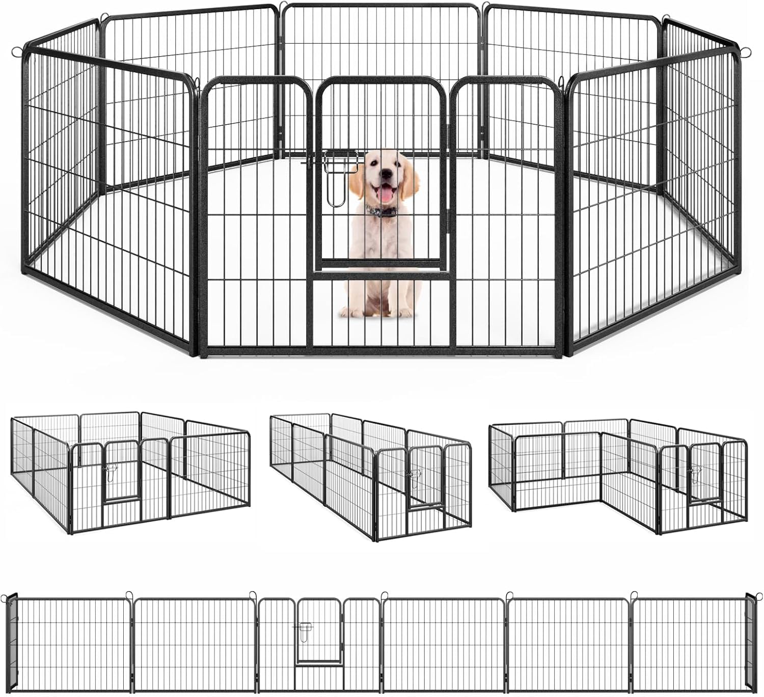 GYMAX Dog Playpen Outdoor Indoor, 8 Panel 60cm Height Metal Dog Fence for Puppies Small Dogs (Black, 79 x 60cm, 8)