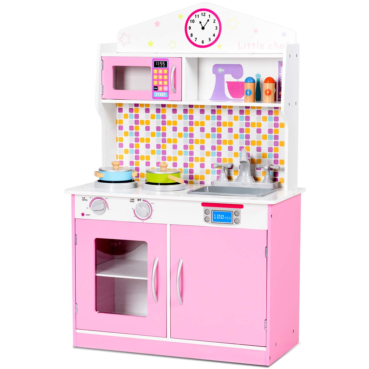 GYMAX Toy Kitchen with Microwave Oven