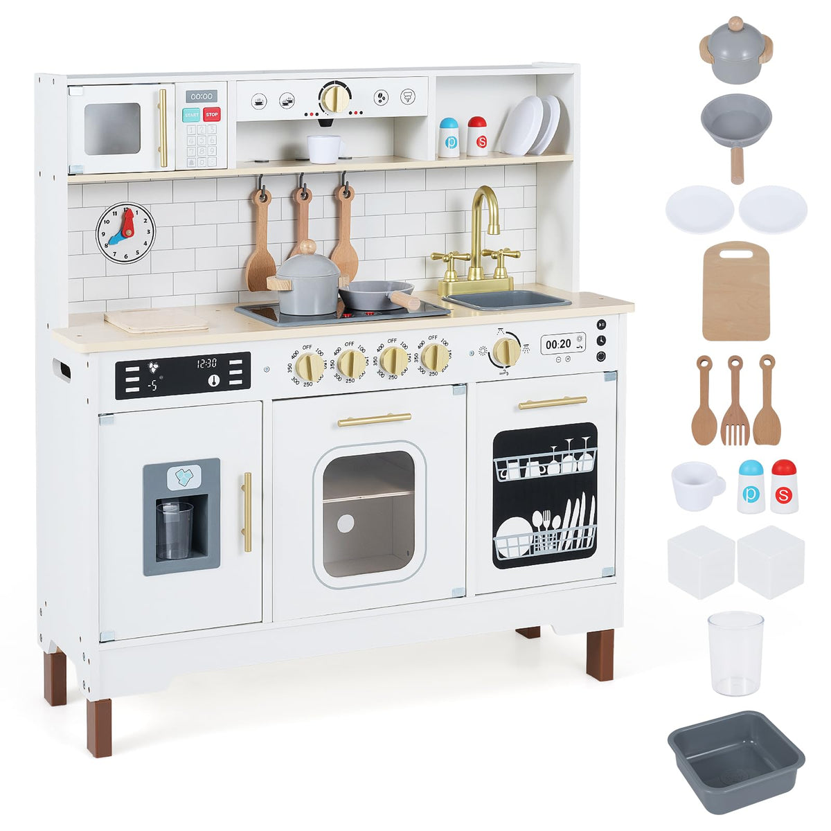 Kids Play Kitchen, Wooden Pretend Toy Kitchen