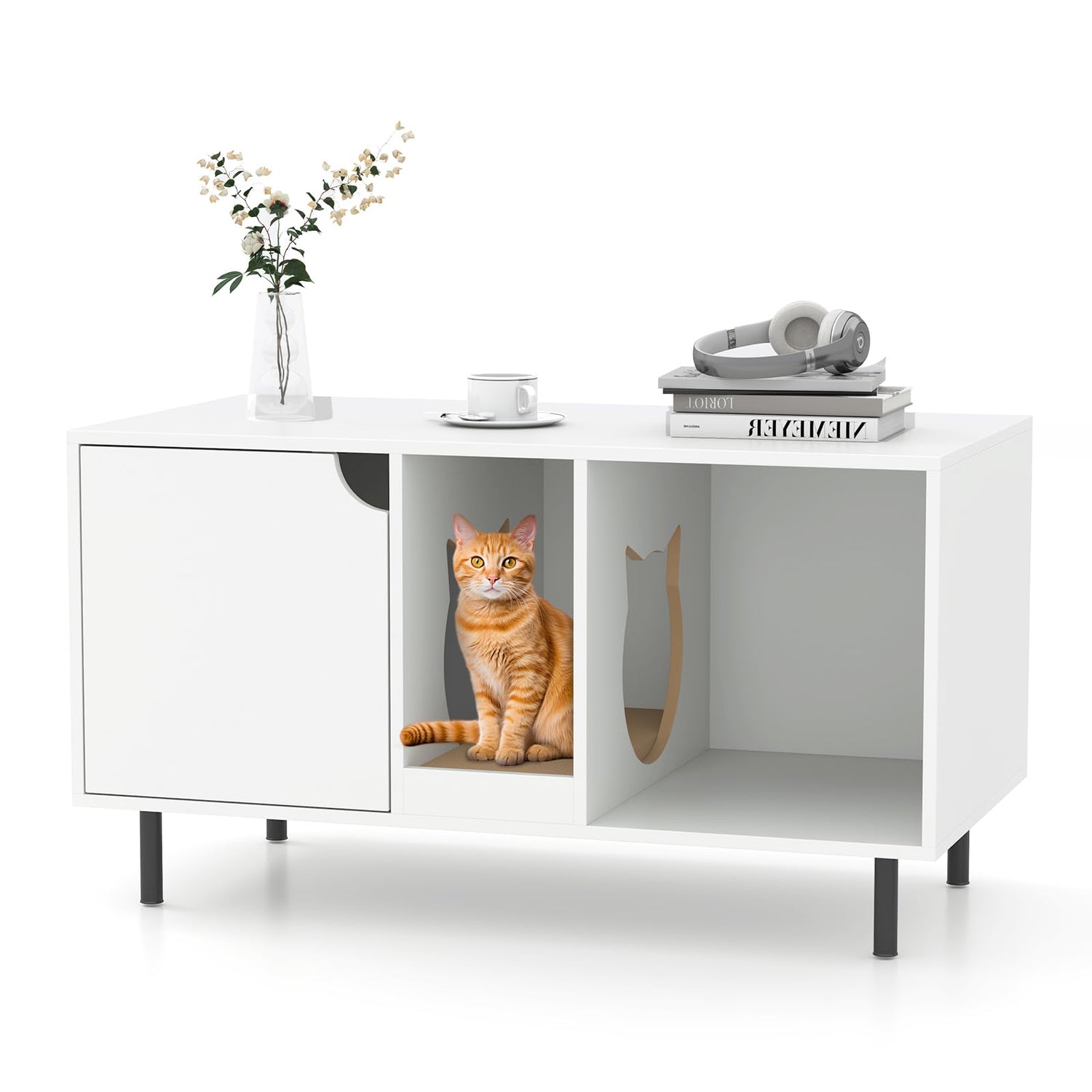 GYMAX Wooden Cat Litter Box Enclosure