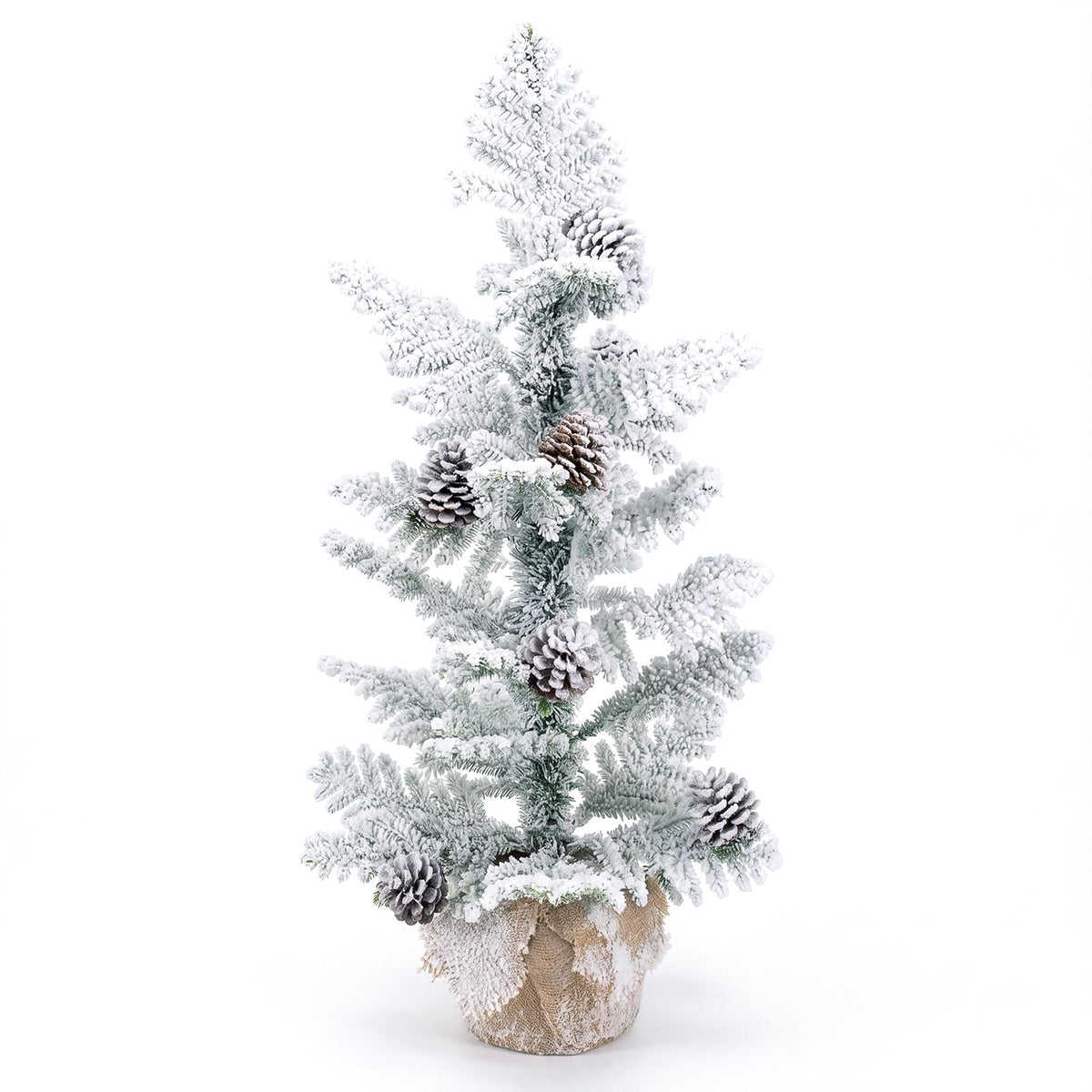 90CM/3FT Artificial Mini Christmas Tree, Snow Flocked Pre-Decorated Tabletop Xmas Tree
