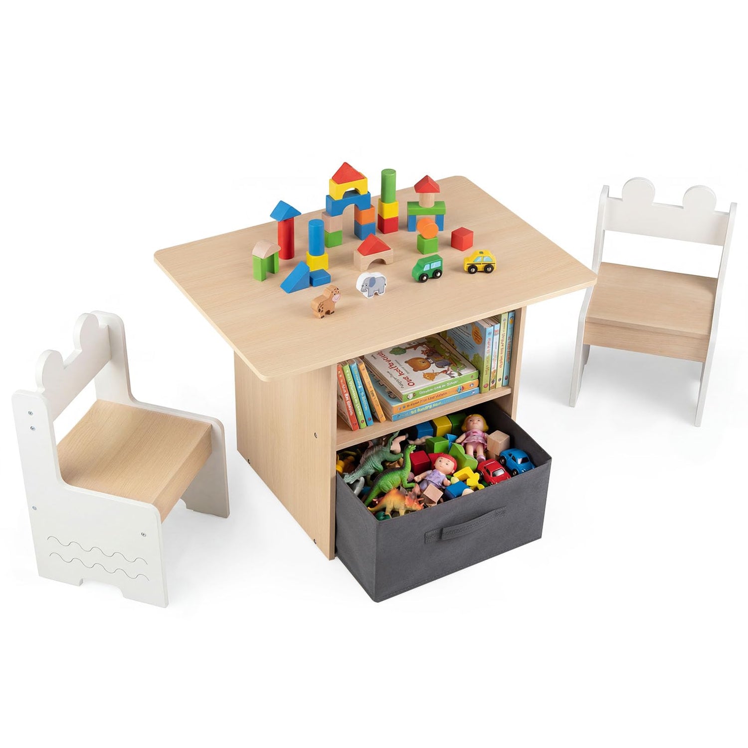 Kids Table and Chairs, Wooden Toddler Activity Desk Set