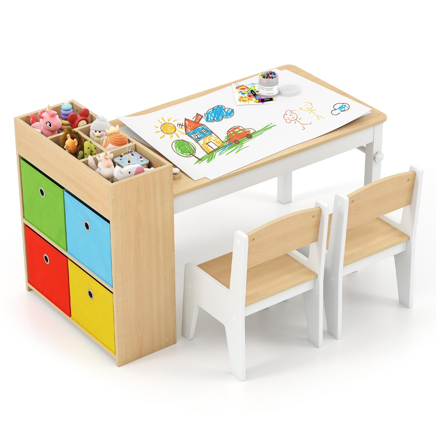 Wooden Children Study Desk with Paper Roll
