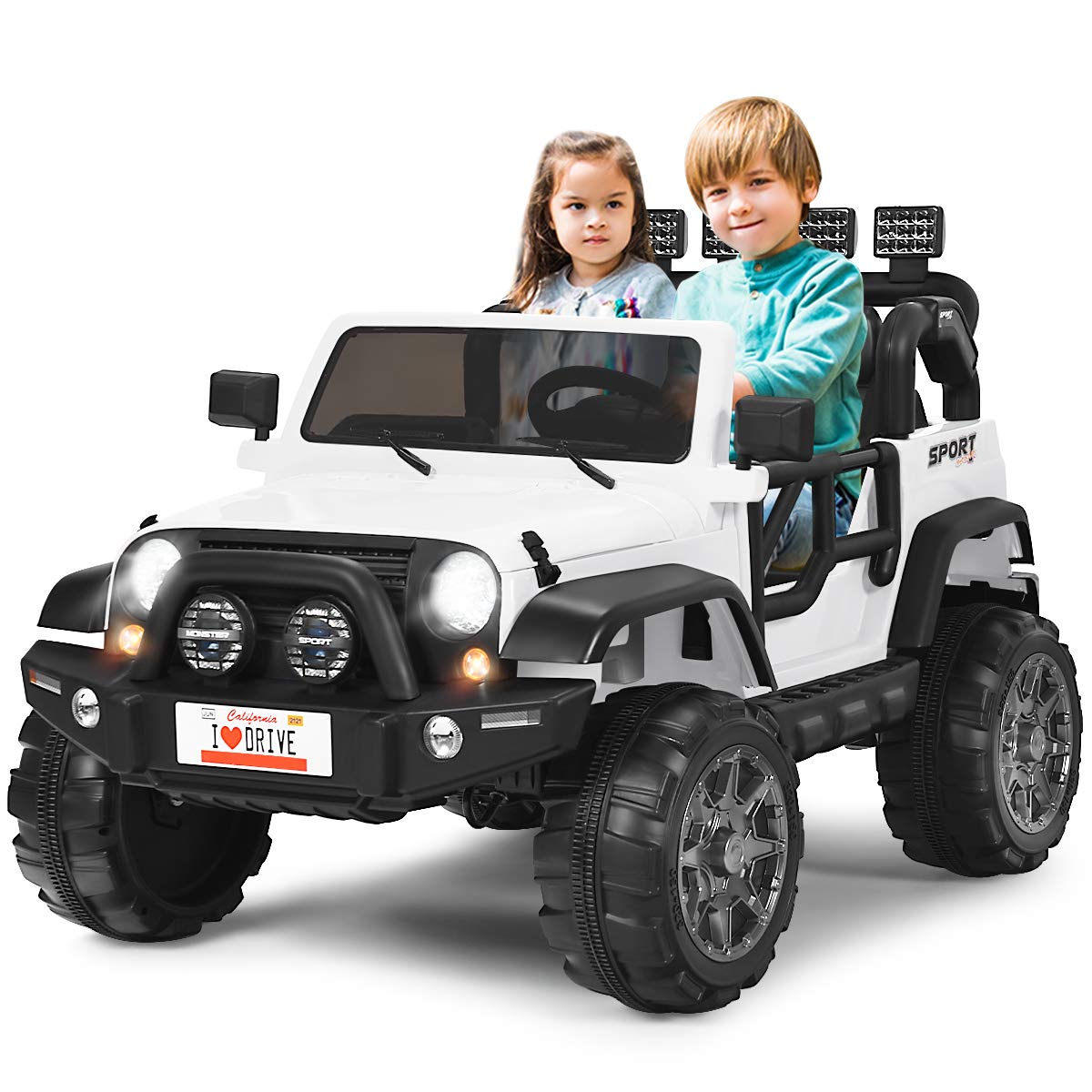 GYMAX 2-Seater Kids Ride on Car, 12V Battery Powered Toy Car