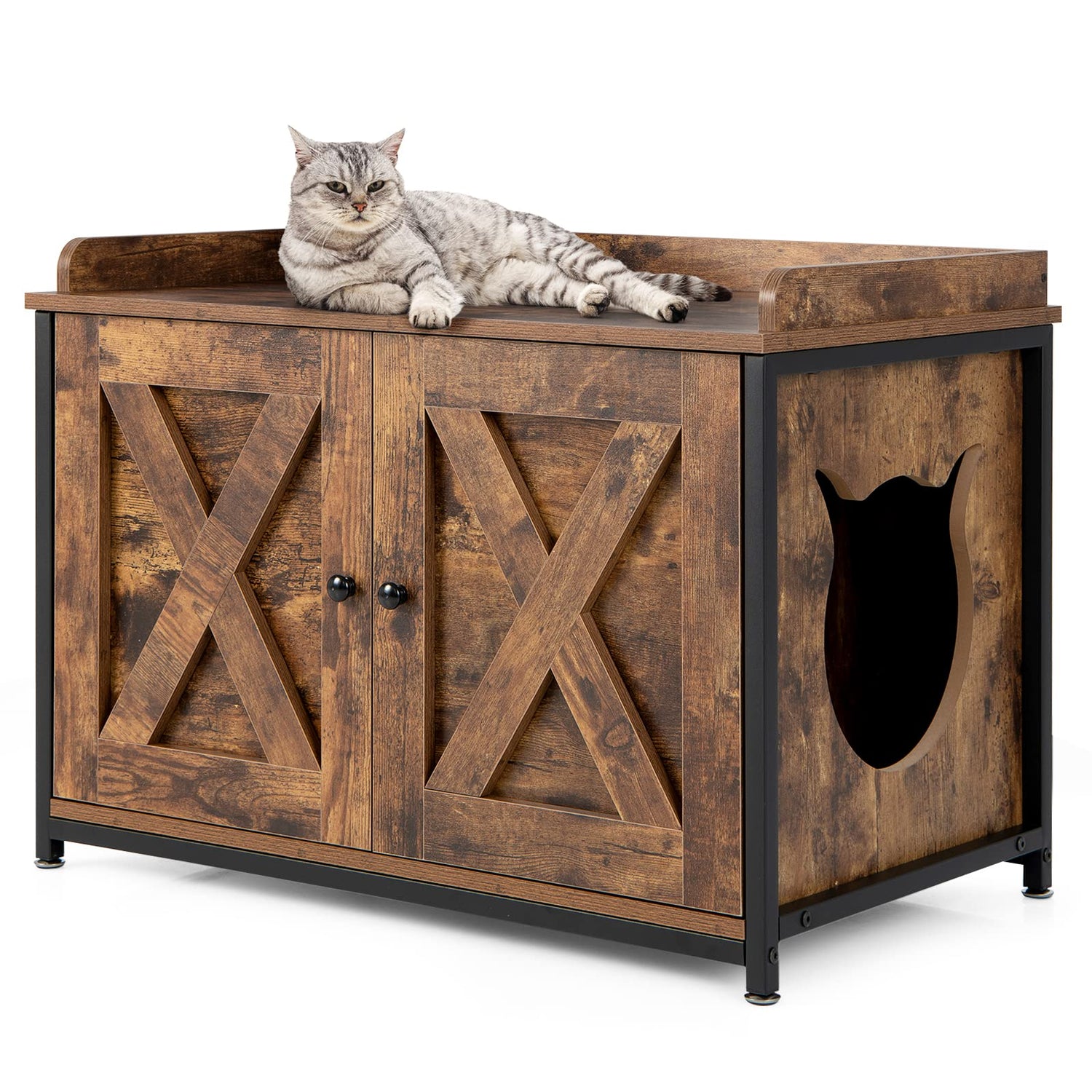 Wooden Cat Litter Box Enclosure Indoor Cat Houses End Table