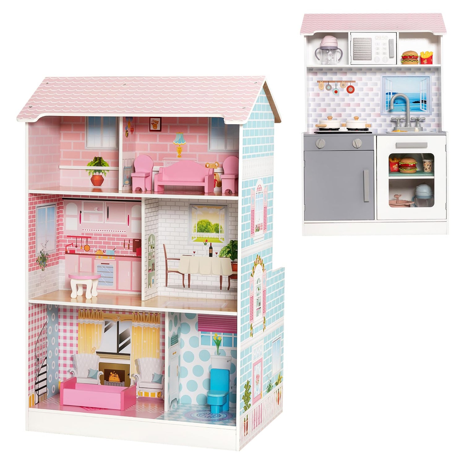 GYMAX 2 in 1 Kids Play Kitchen