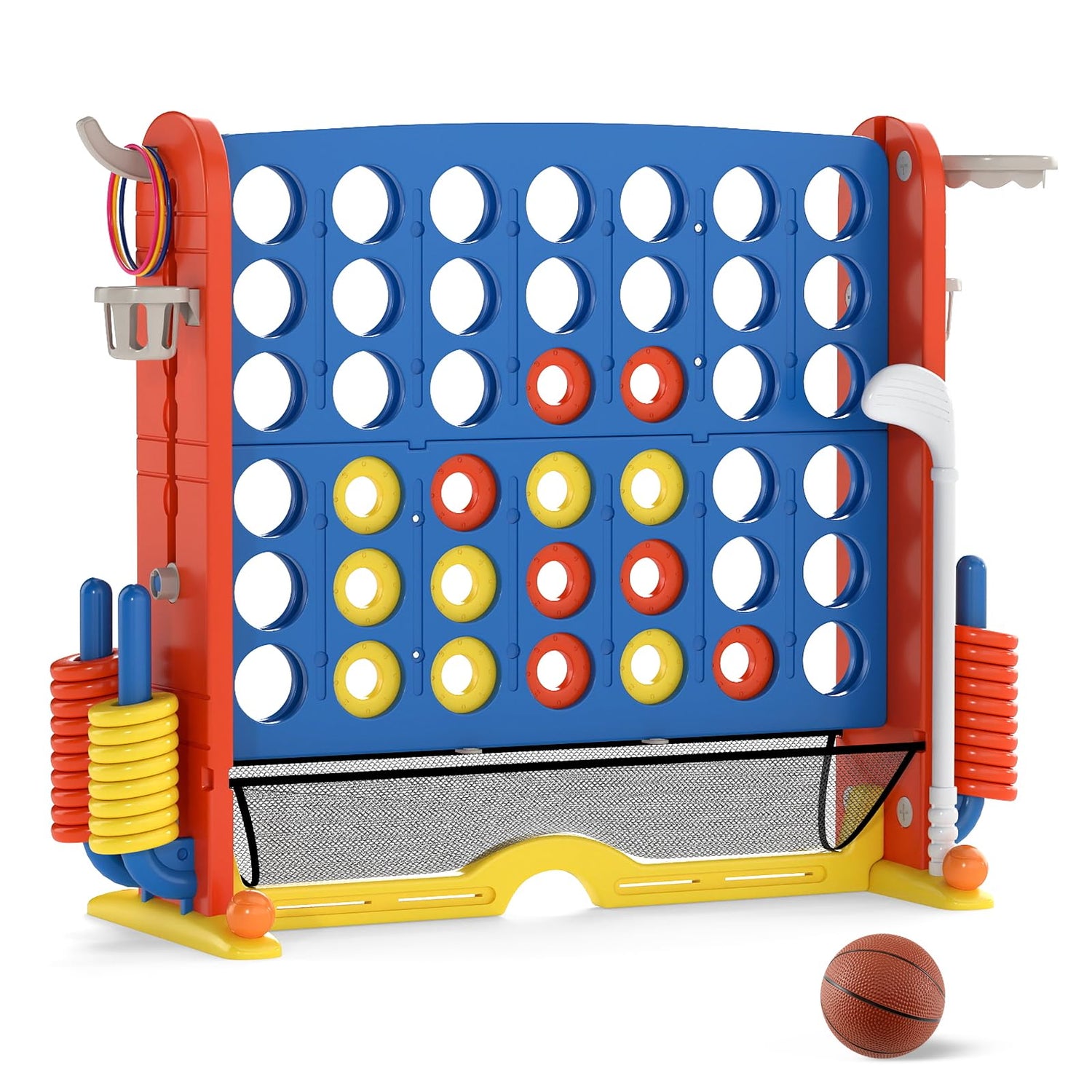 Jumbo 4-in-a Row Game Set with Basketball Hoop and 42 Rings