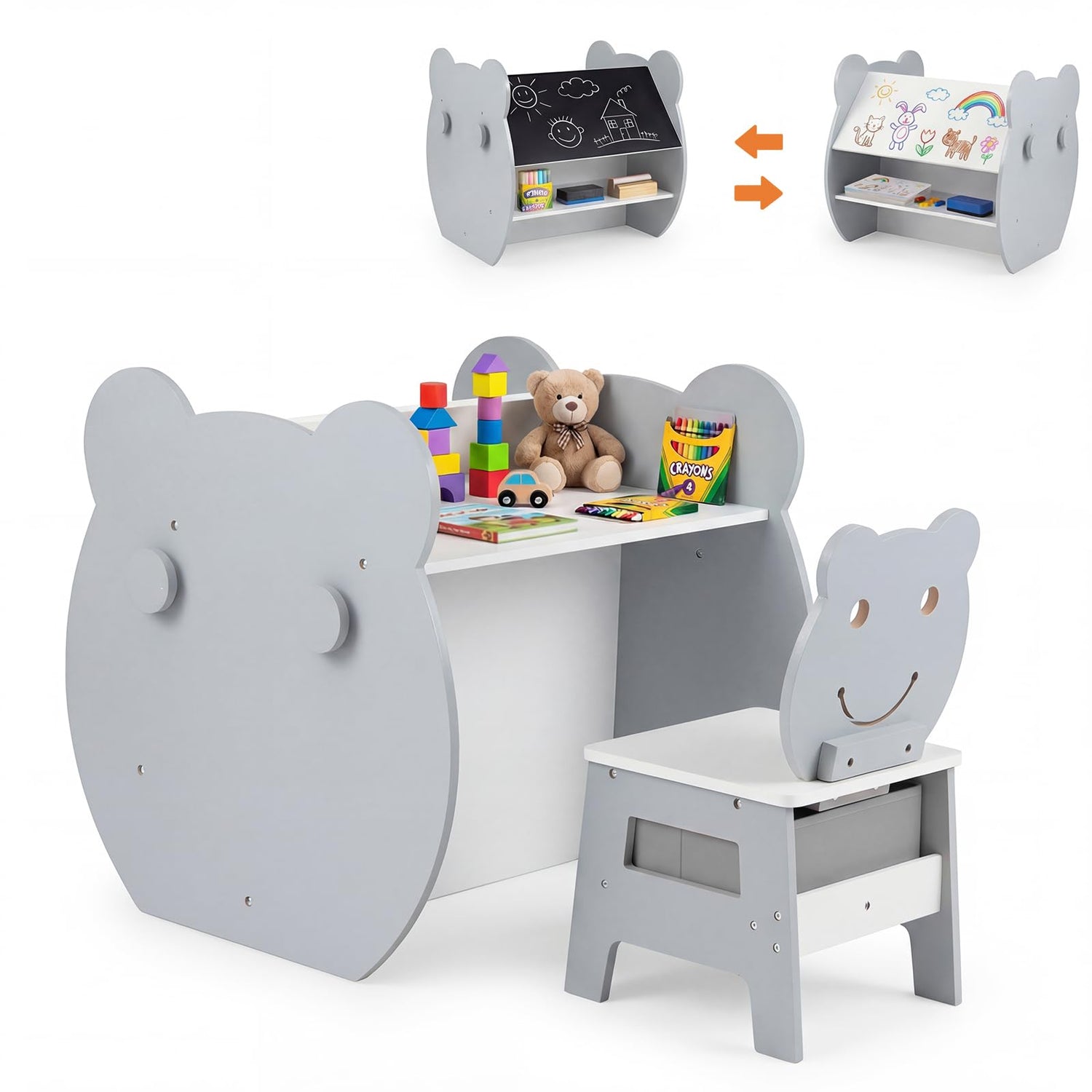 Toddler Table and Chair Set, 3 in 1 Activity Table with Reversible Whiteboard & Chalkboard