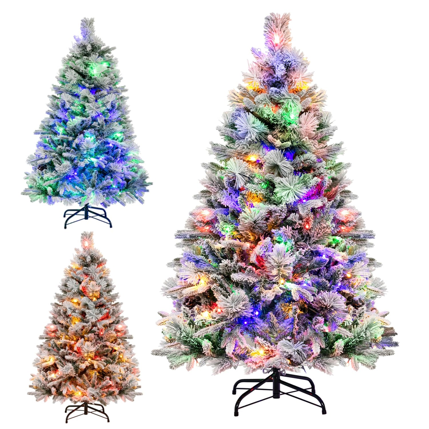 GYMAX 4.5FT Pre-lit Snow-flocked Artificial Christmas Tree