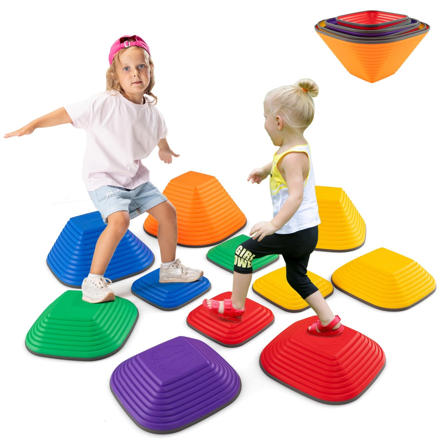 GYMAX Stepping Stones for Kids, Toddler Balance Stone with Non-Slip Edge (11 Pcs: 42 x 40 x 20cm)