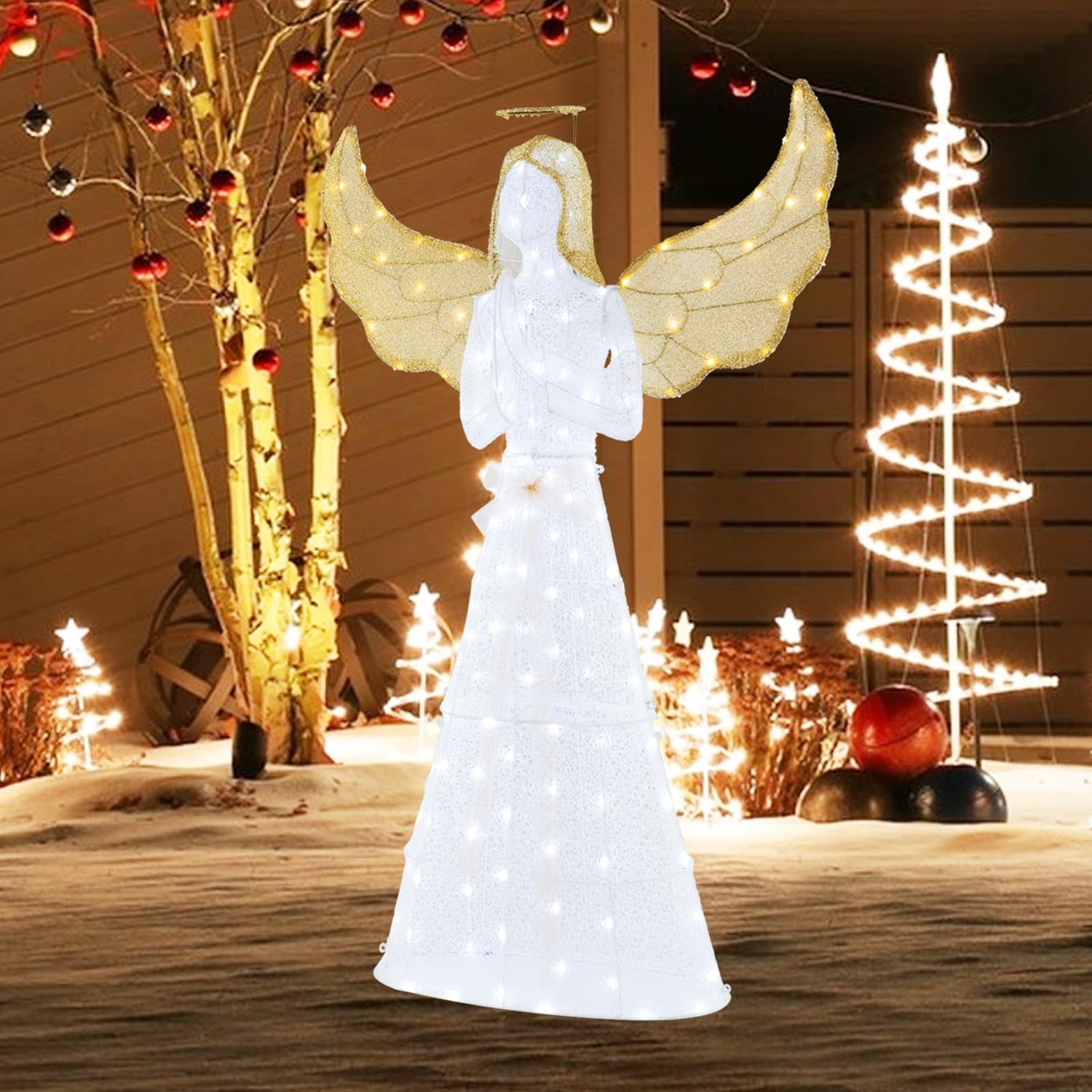 Light-up Winged Holiday Figure with 150 LED Lights Zip Ties and Ground Stakes