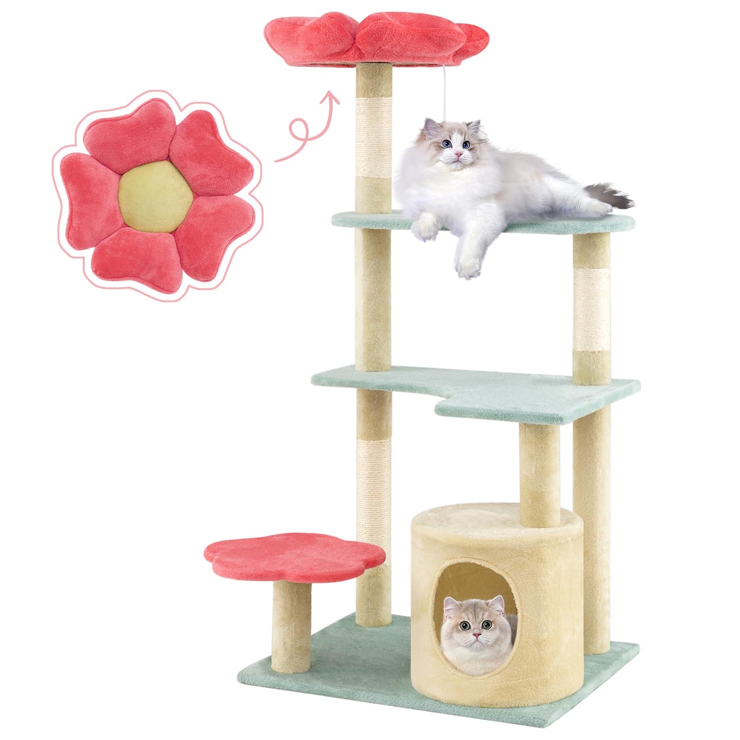 GYMAX Cat Tree, Multi-Level Cat Tower with Sisal Scratching Posts(123cm Tall)