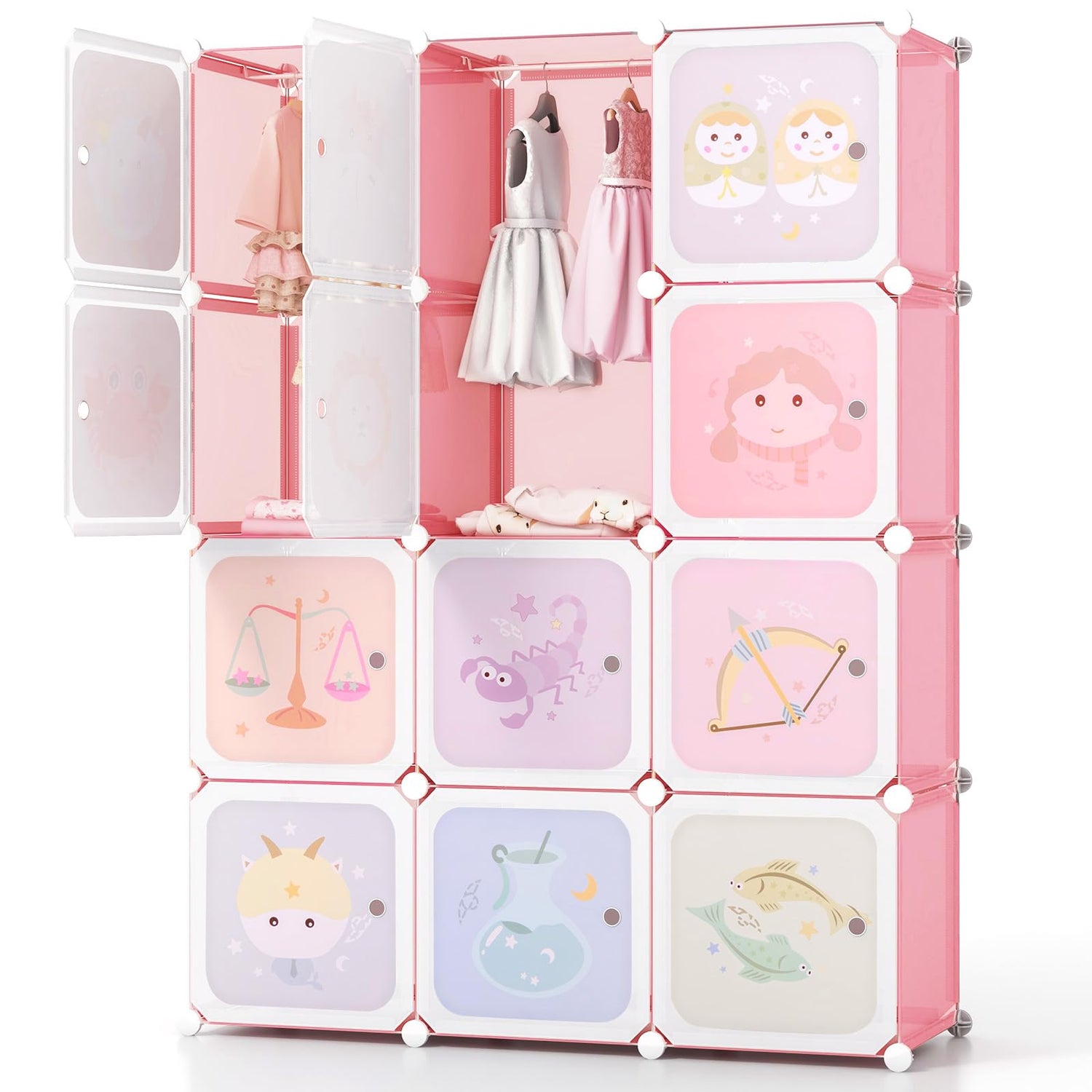 GYMAX Cartoon Clothes Closet with Hanging Section