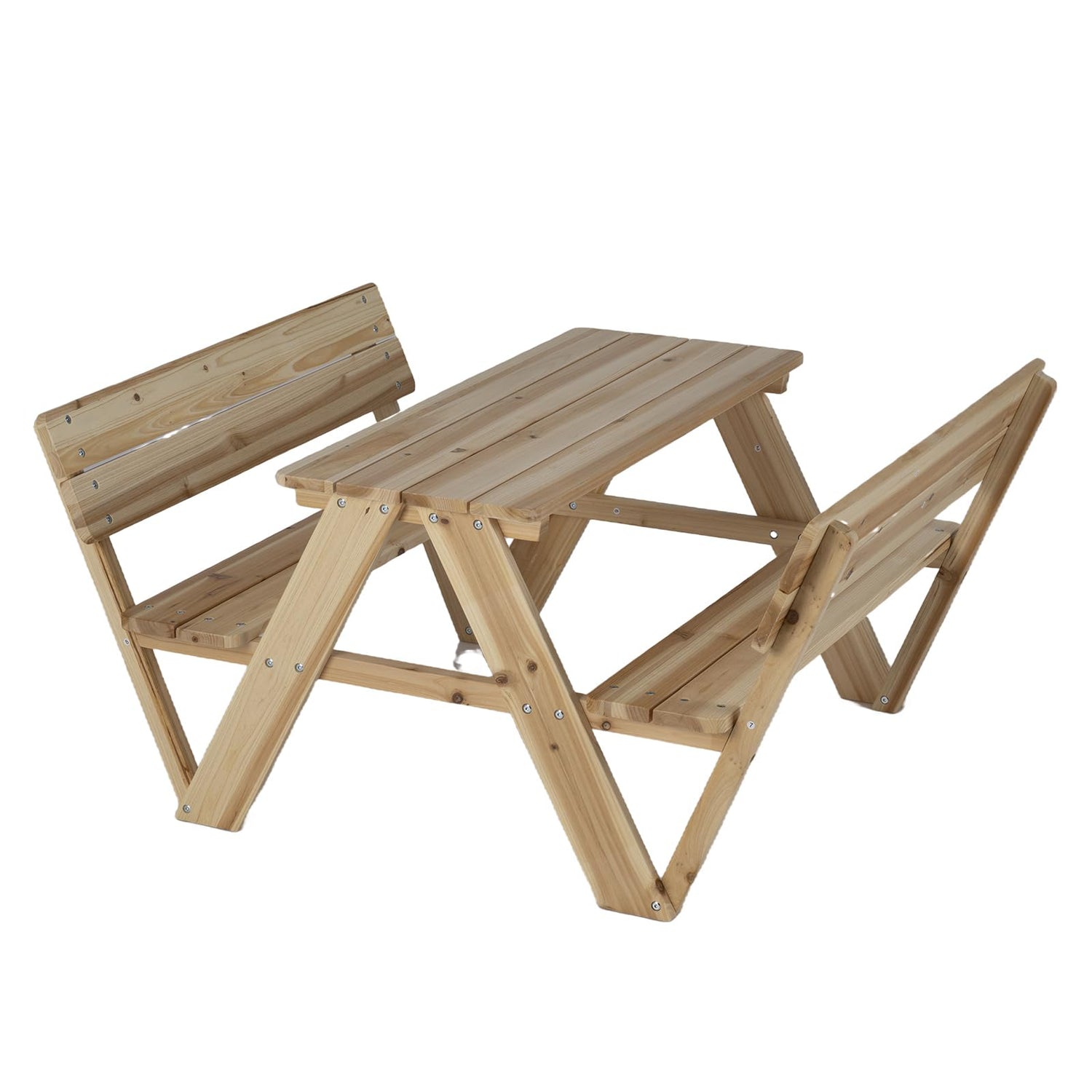 Kids Picnic Table, Fir Wood Children Outdoor Table with 2 Built-in Benches
