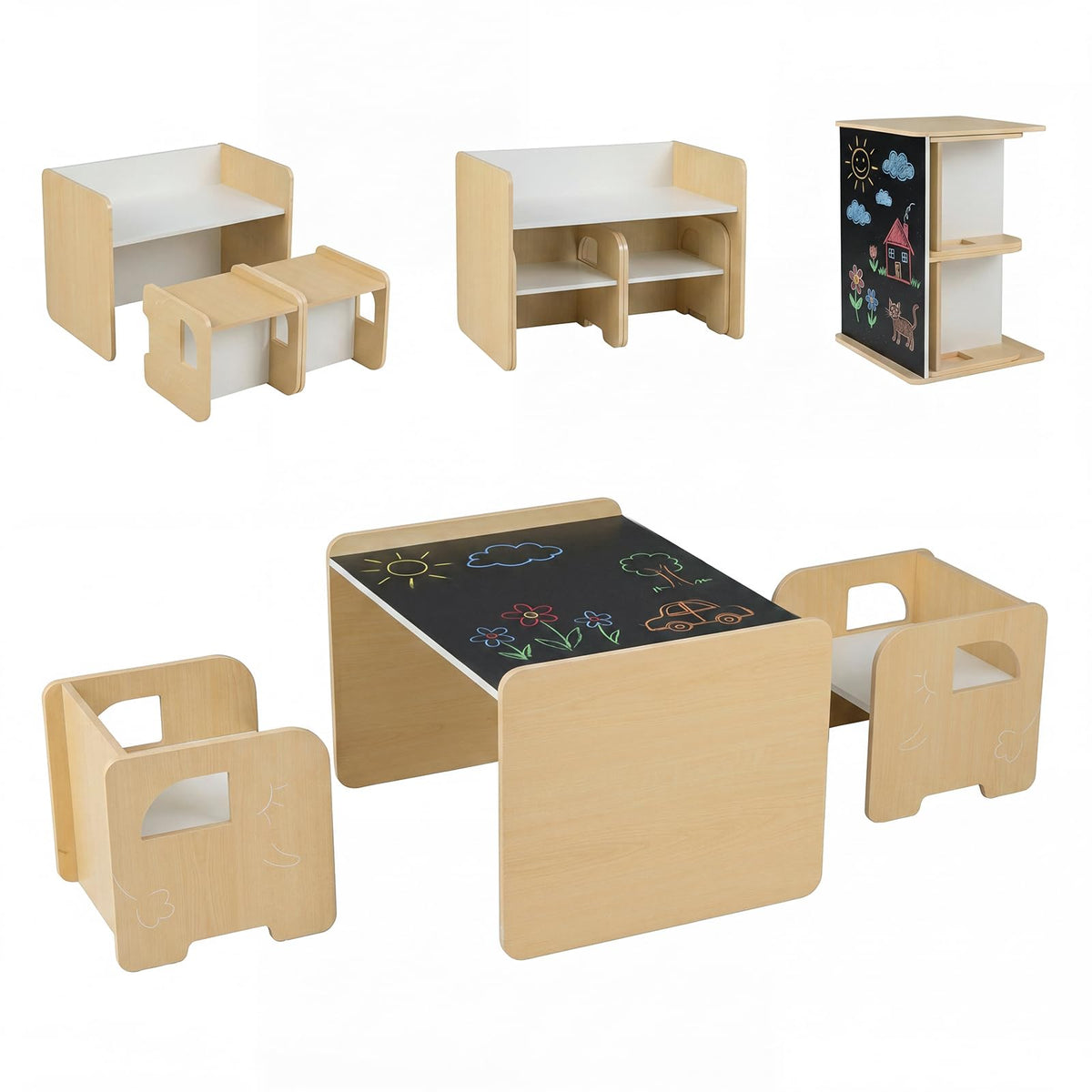 Kids Table and Chairs, Multifunctional Activity Desk Set