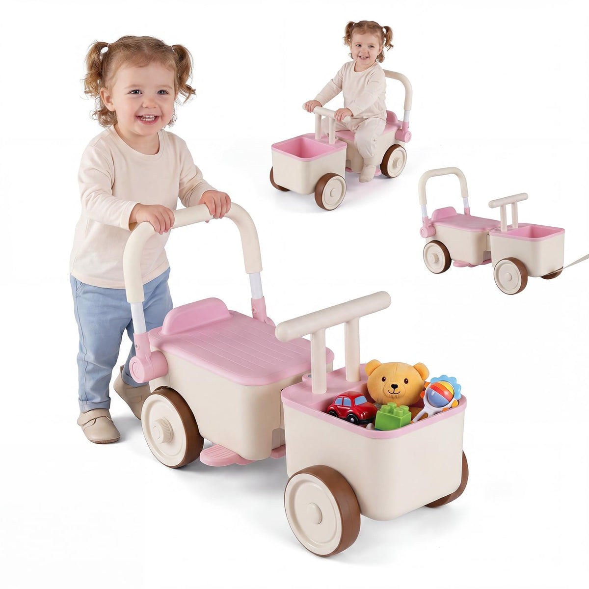 3 in 1 Ride on Push Car, Toddler Push Along Car with Tow Rope