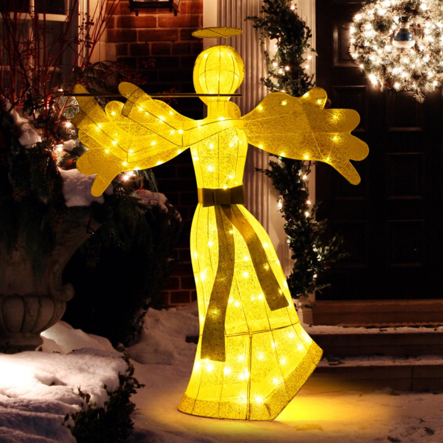 GYMAX 5FT Pre-Lit Christmas Angel Decoration