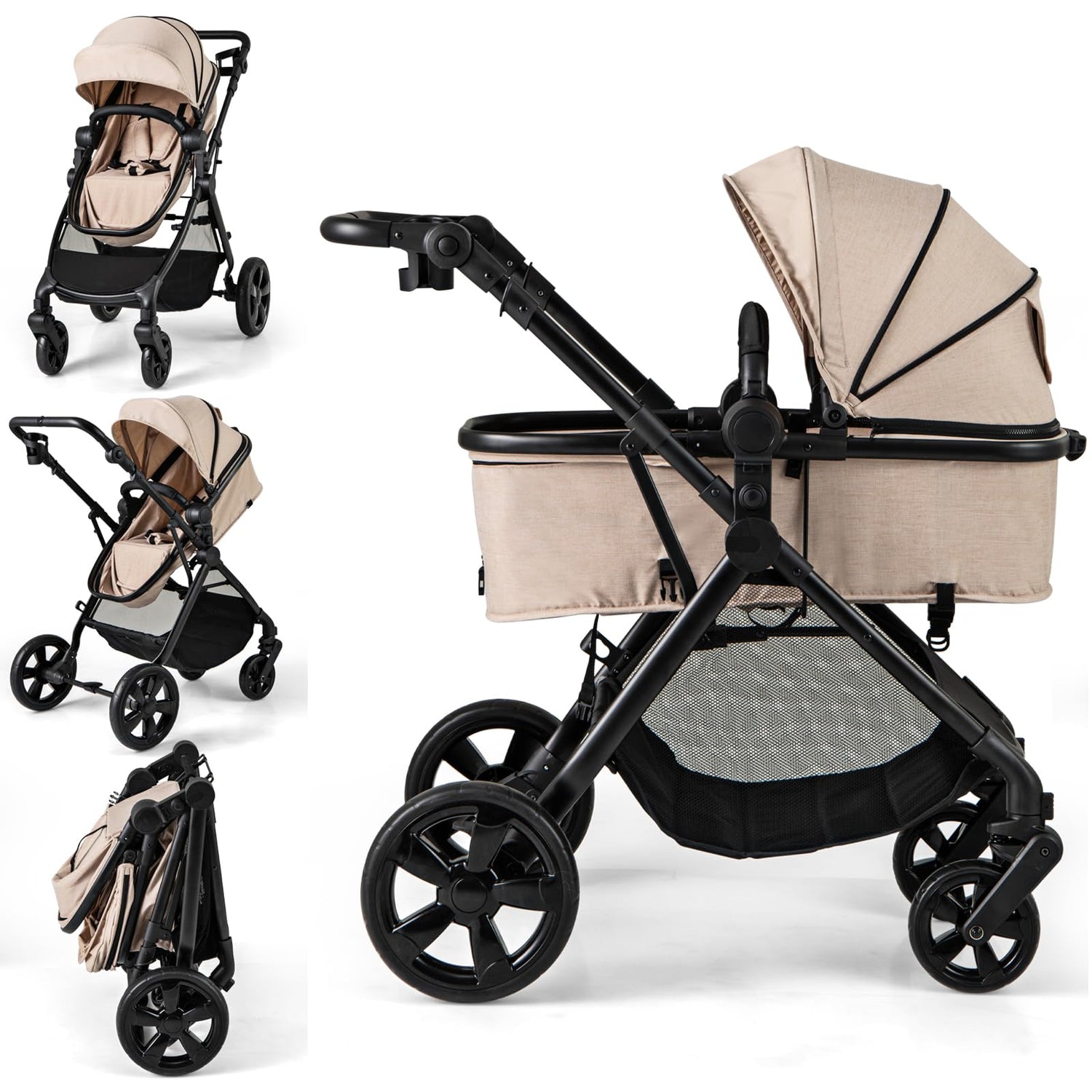 GYMAX Baby Stroller, Foldable Toddler Pushchair with Adjustable Backrest/Canopy/Handle and Storage Bag