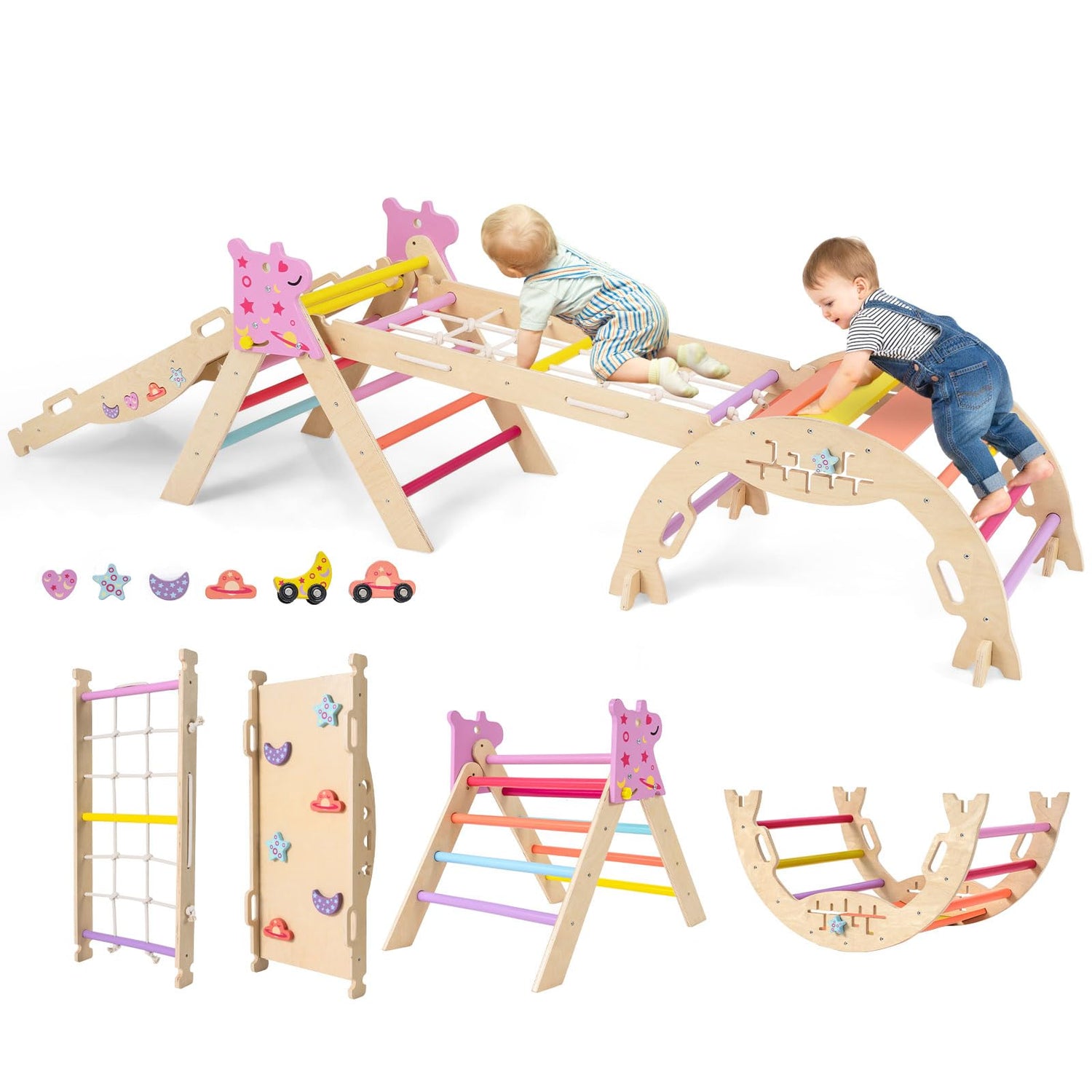 Wooden Montessori Climbing Set with Climbing Rope and Ladder