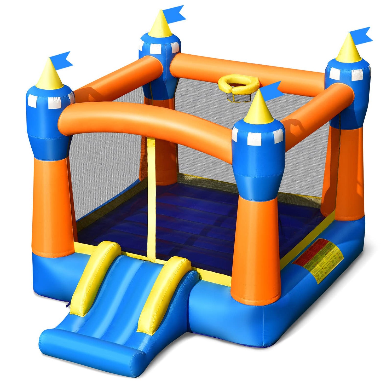 GYMAX Kids Bouncy Castle with Slide and Basketball Hoop