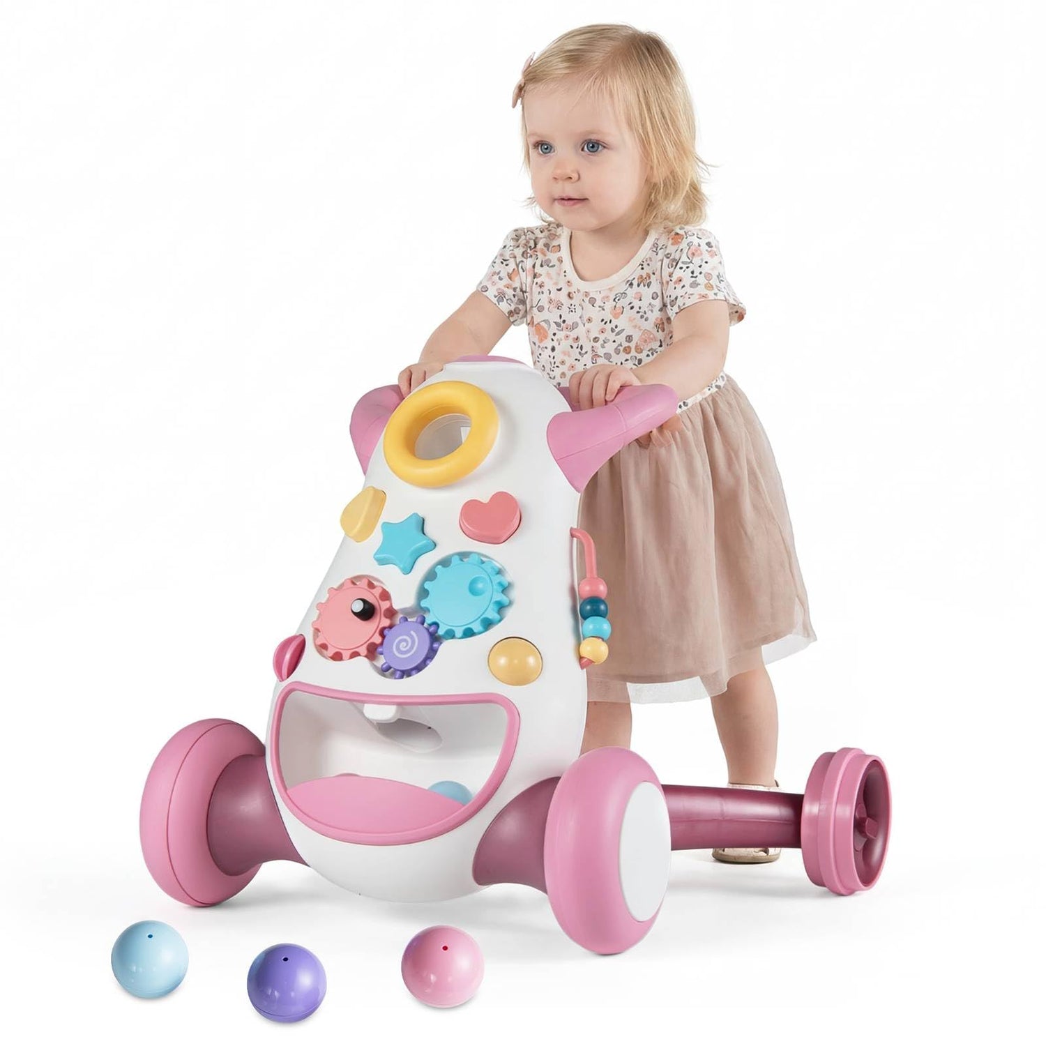 2 in 1 Montessori Baby Walker - Blue Owl & Pink Monster
