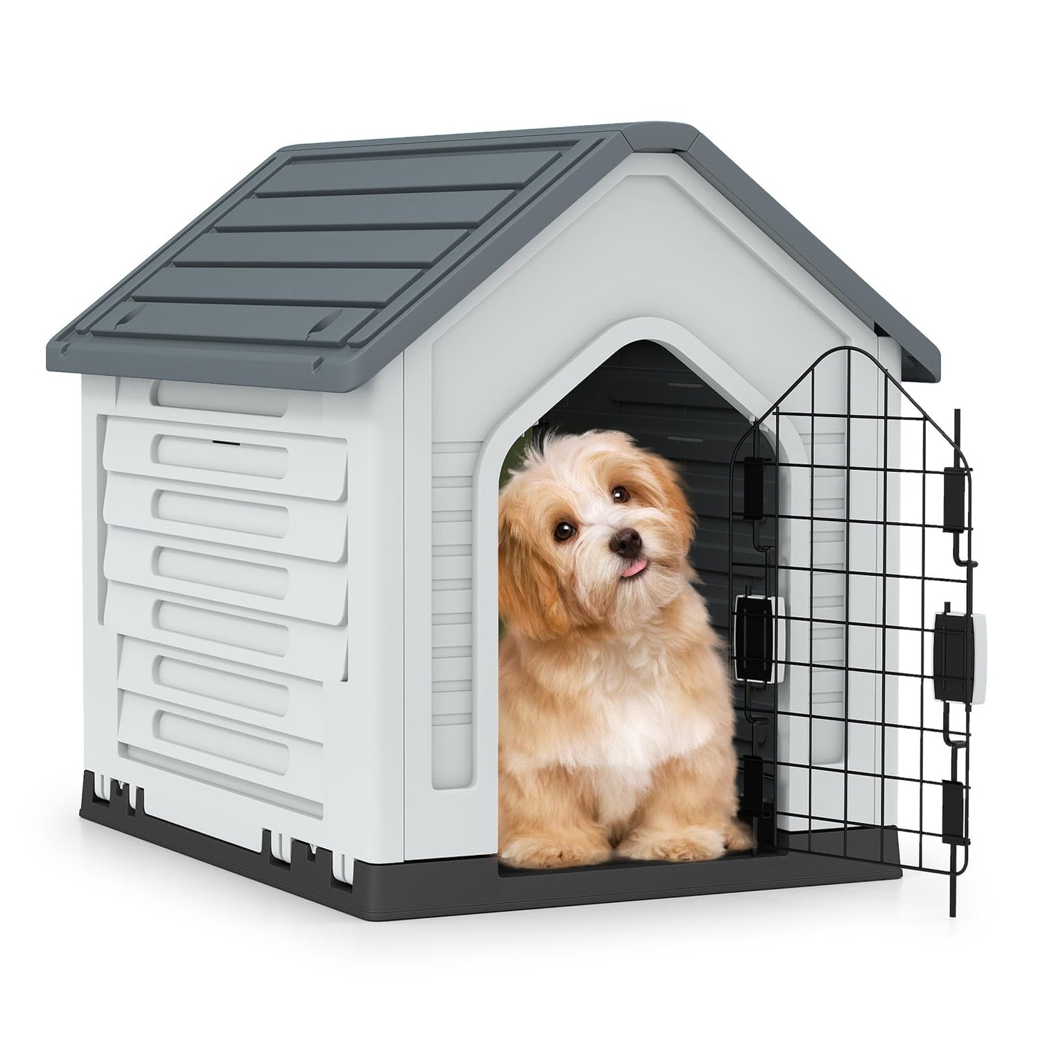 Plastic Dog House with Metal Lockable Door and Air Vents