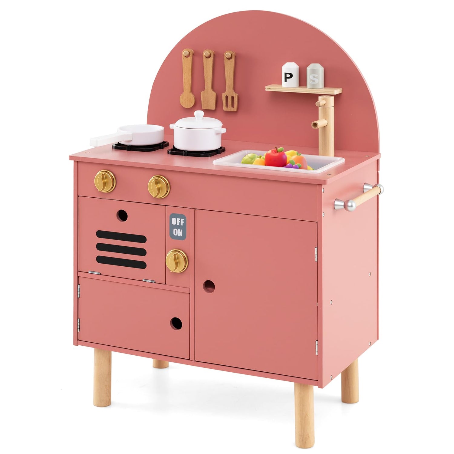 Play Kitchen for Kids Wooden Kitchen Playset with Stoves Faucet