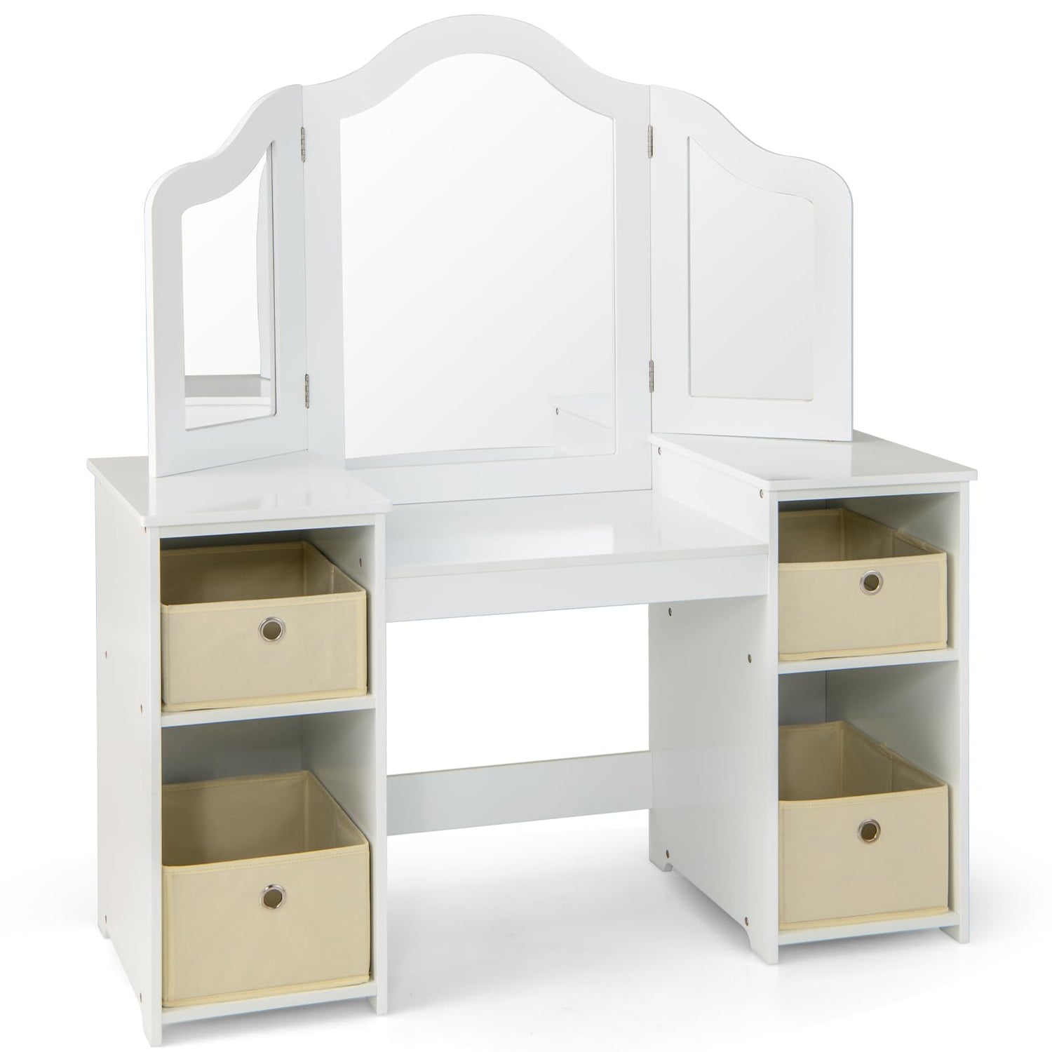 GYMAX Kids Vanity Table, 2-in-1 Girls Dressing Table