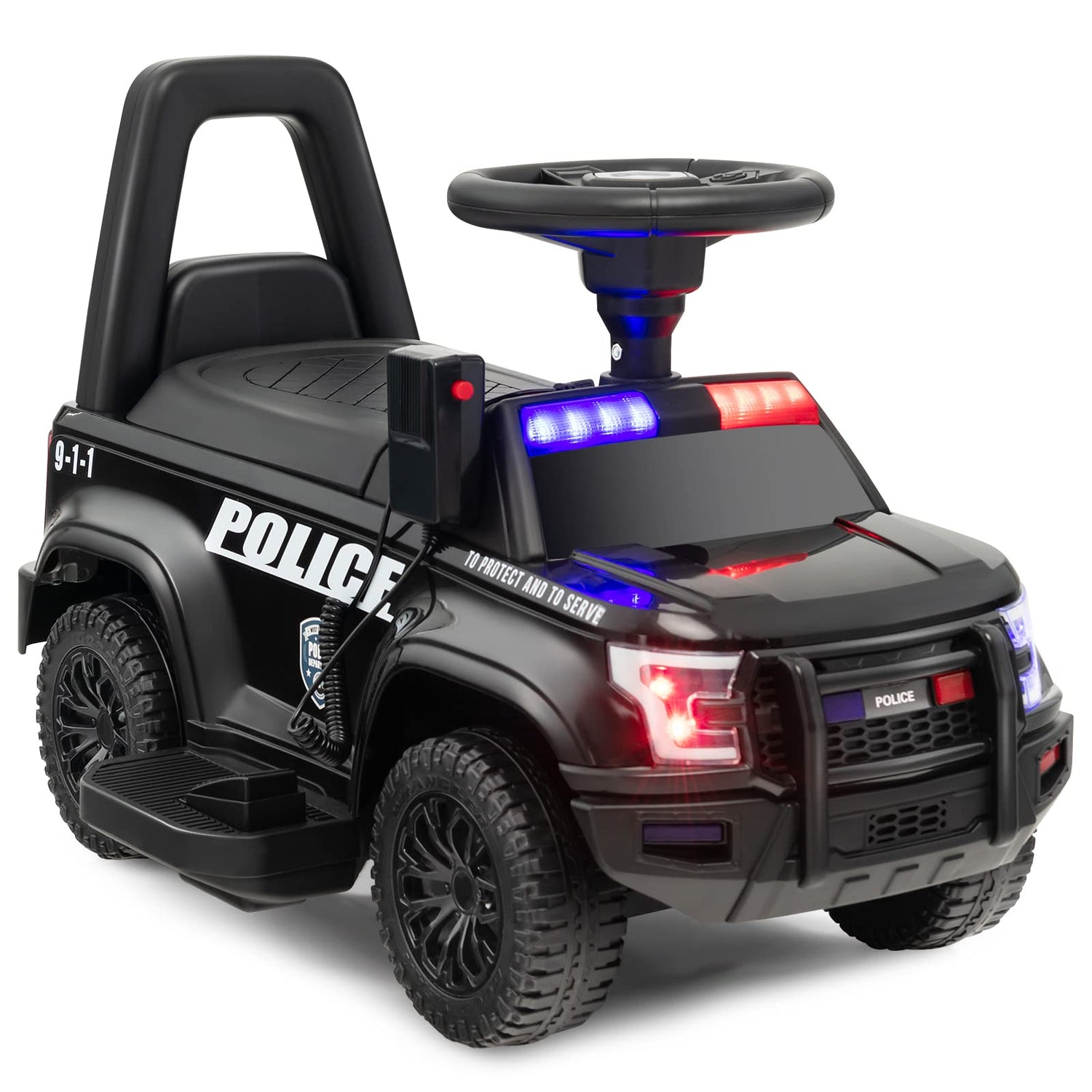 GYMAX Kids Ride on Police Car, 6V Battery Powered Toy Car with Side Megaphone