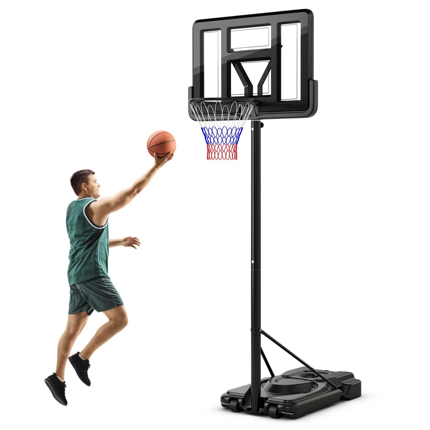 GYMAX 230-305cm Portable Basketball Set with PE Backboard