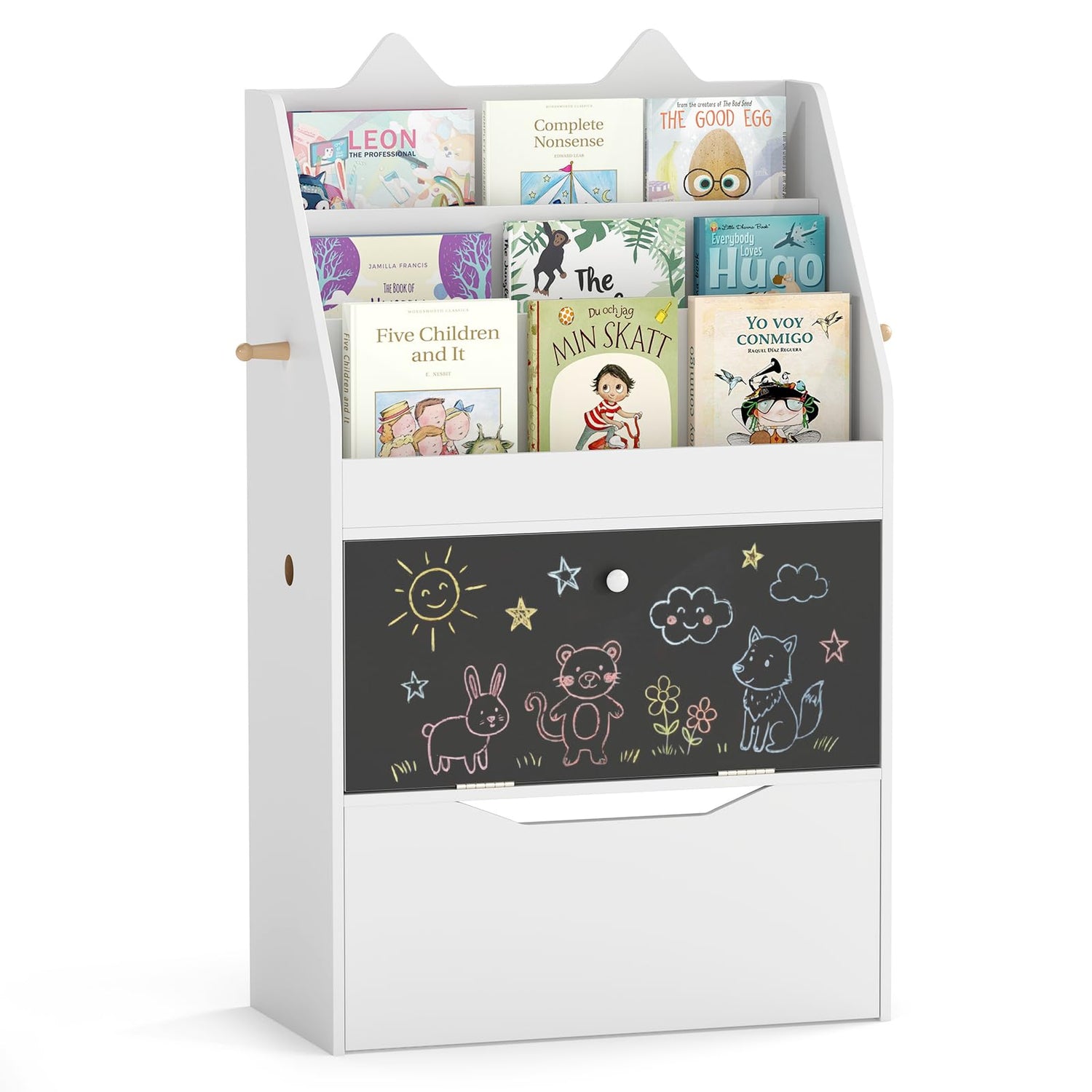 Kids Bookshelf, Wooden Children Bookcase with Chalkboard