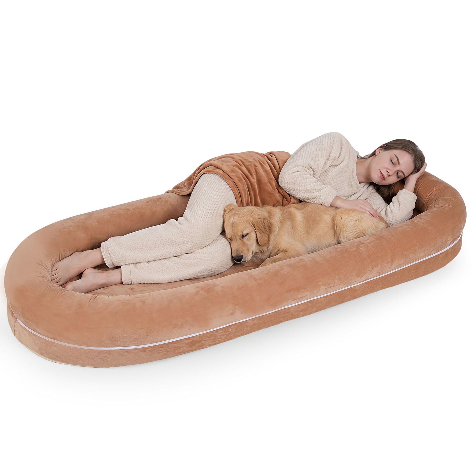 Human Dog Bed with Plush Blanket, Washable Cover