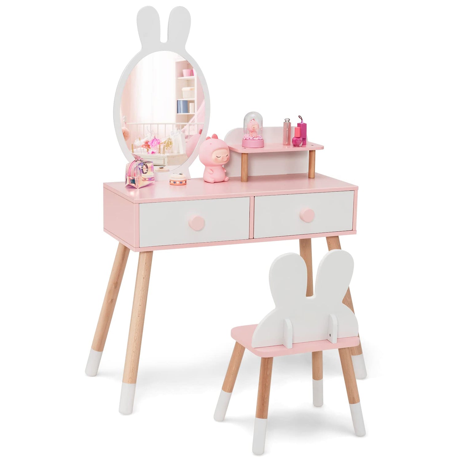GYMAX Kids Vanity Table and Chair Set