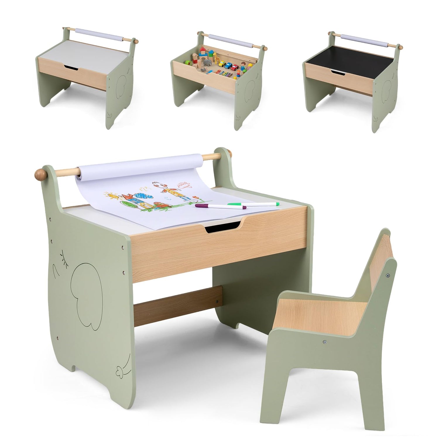 GYMAX Kids Table and Chair Set, Children Activity Desk with Detachable Tabletop