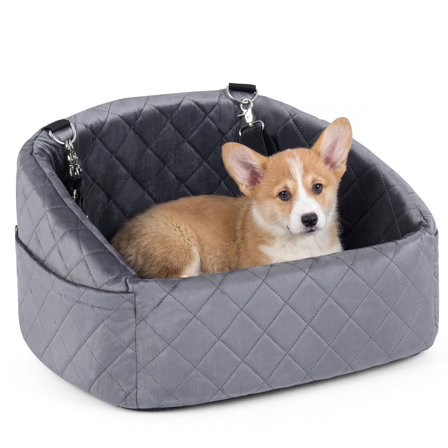 Dog Car Seat, Soft Travel Dog Booster Seat with Safety Straps