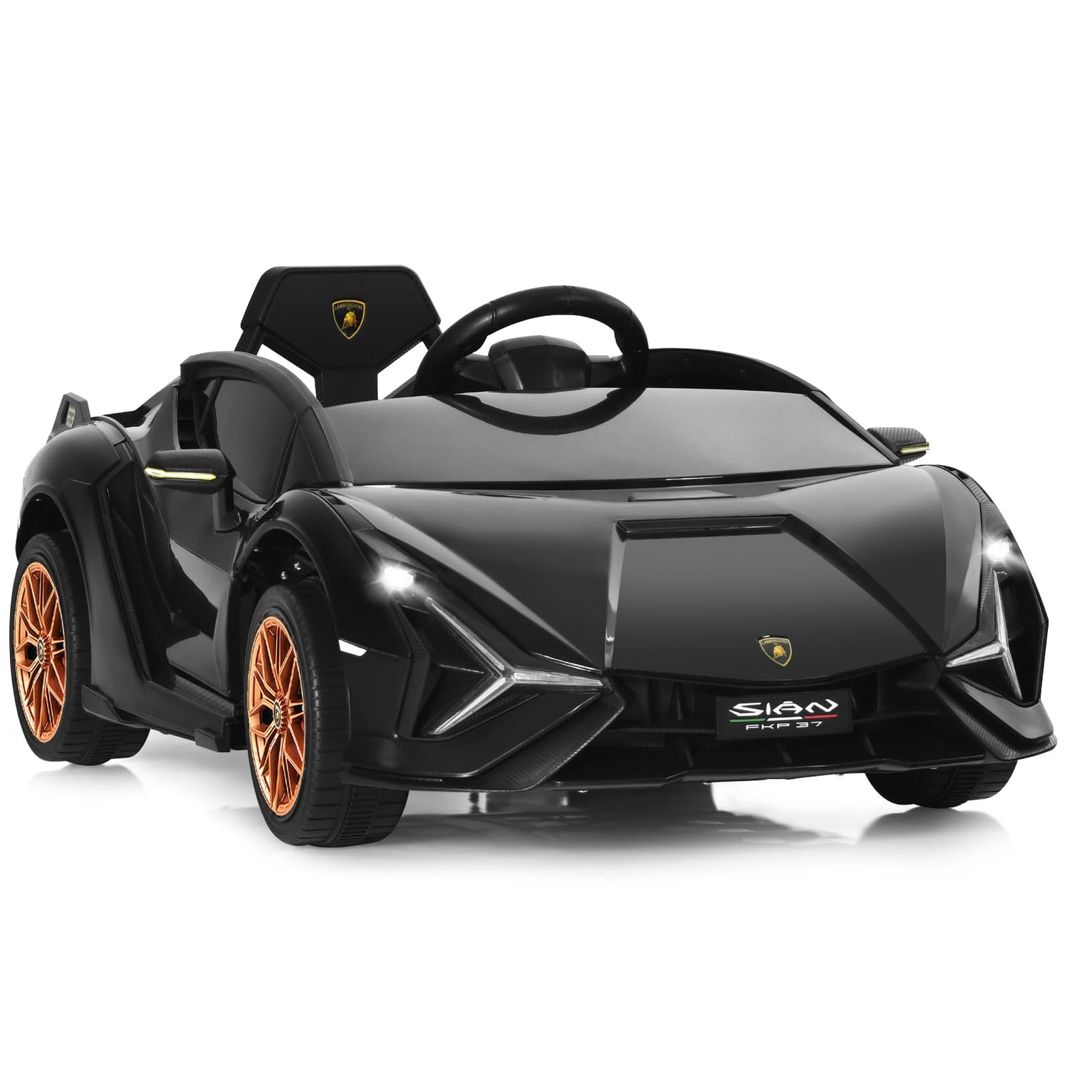 GYMAX Kids Ride on Car, 12V Battery Powered Licensed Lamborghini Toy Car with Remote Control