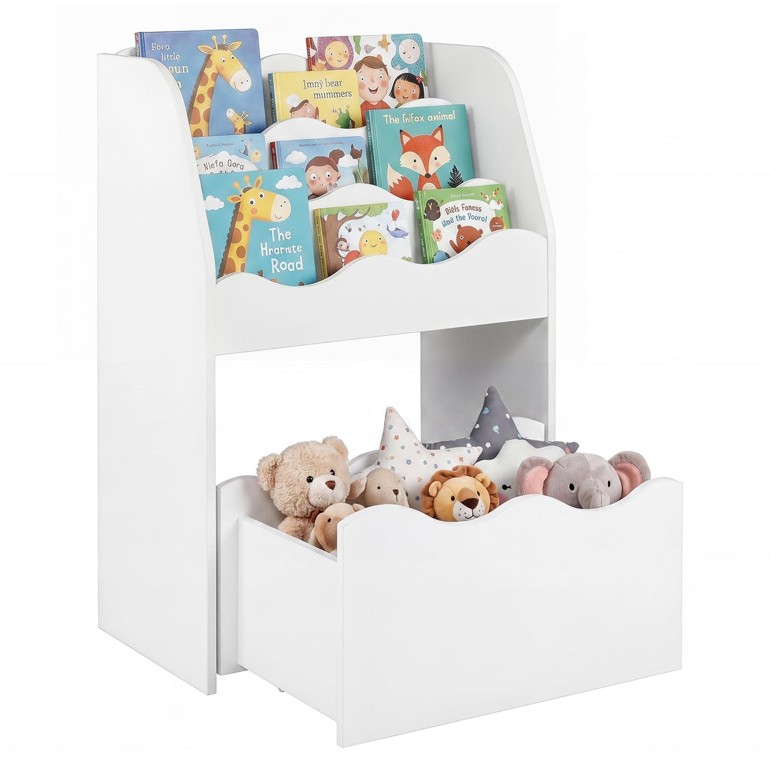 Toy Storage Organizer, 3-Tier Kids Bookcase with Rolling Drawer