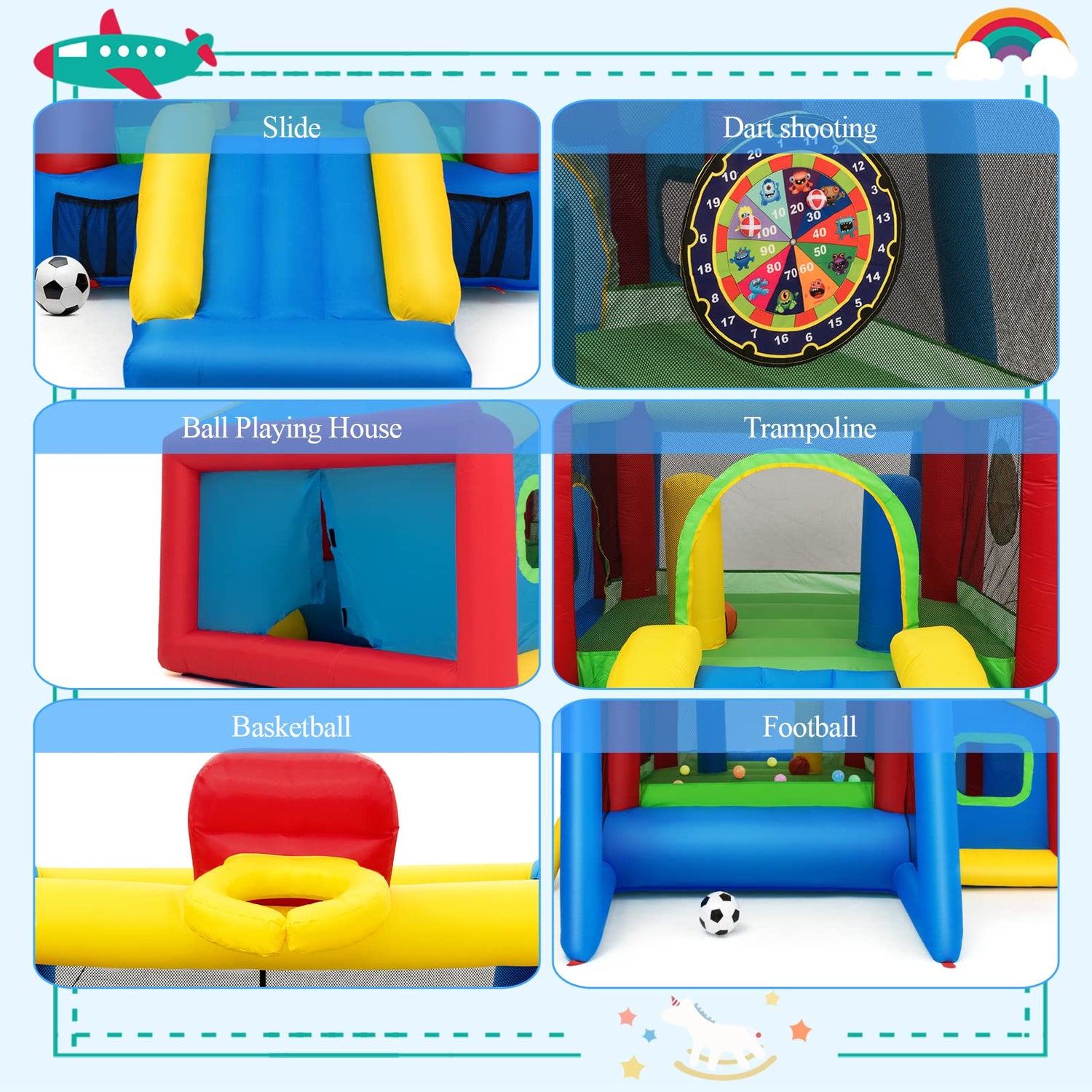 GYMAX Kids Bouncy Castle 6 in 1 Inflatable Bounce House with Slide