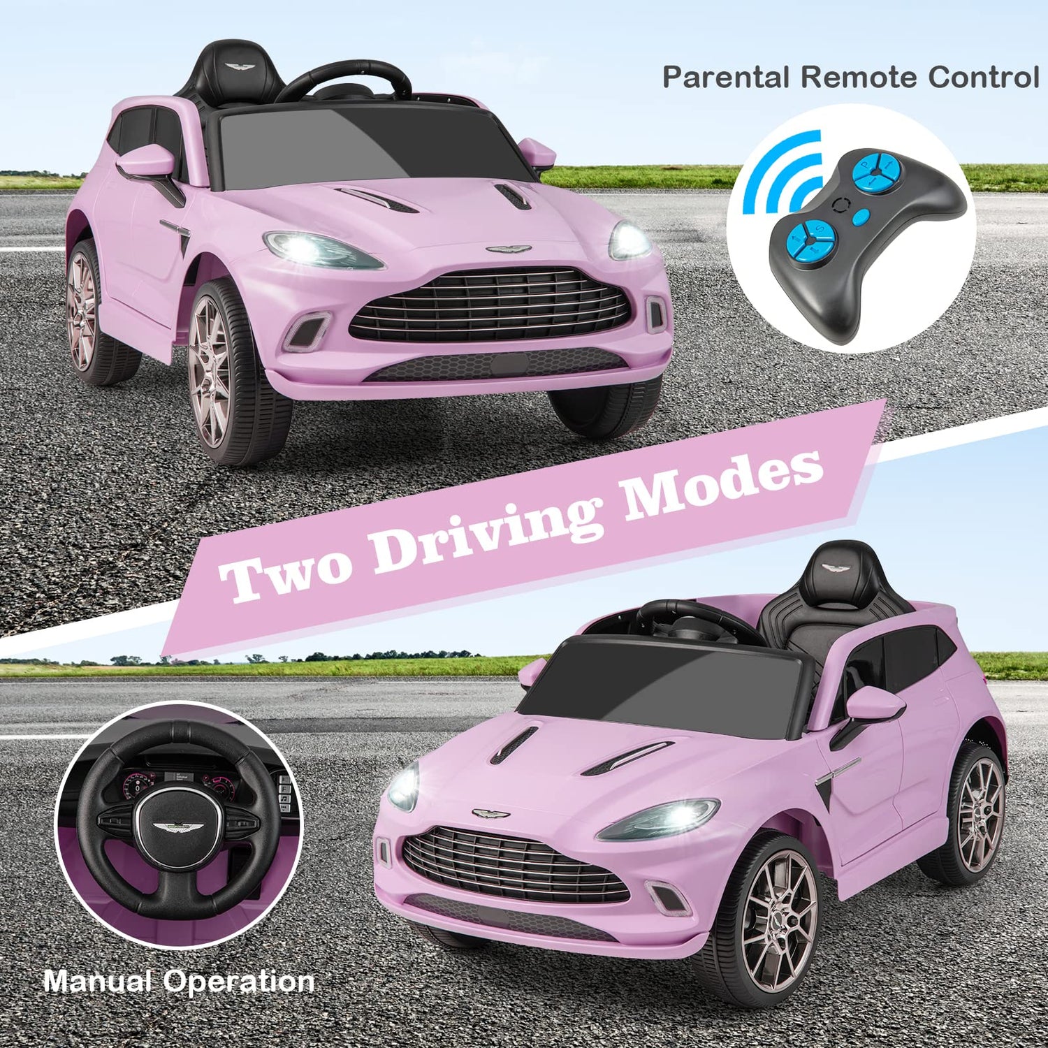 GYMAX Kids Ride on Car, 12V Battery Powered Licensed Aston Martin DBX Toy Car with Remote Control (Pink)