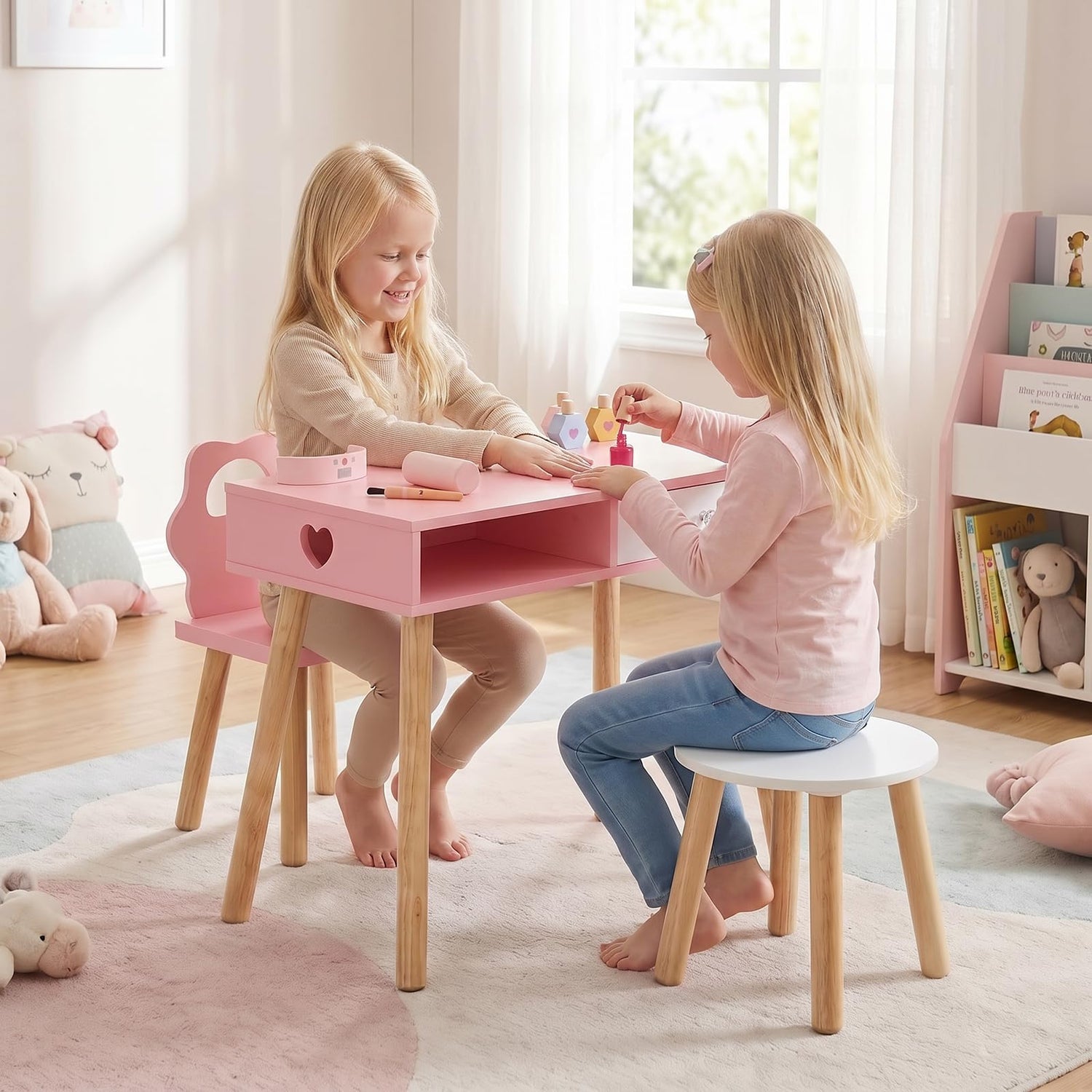 Kids Vanity Set, Girls Pretend Nail Salon Playset with Eye Shadow