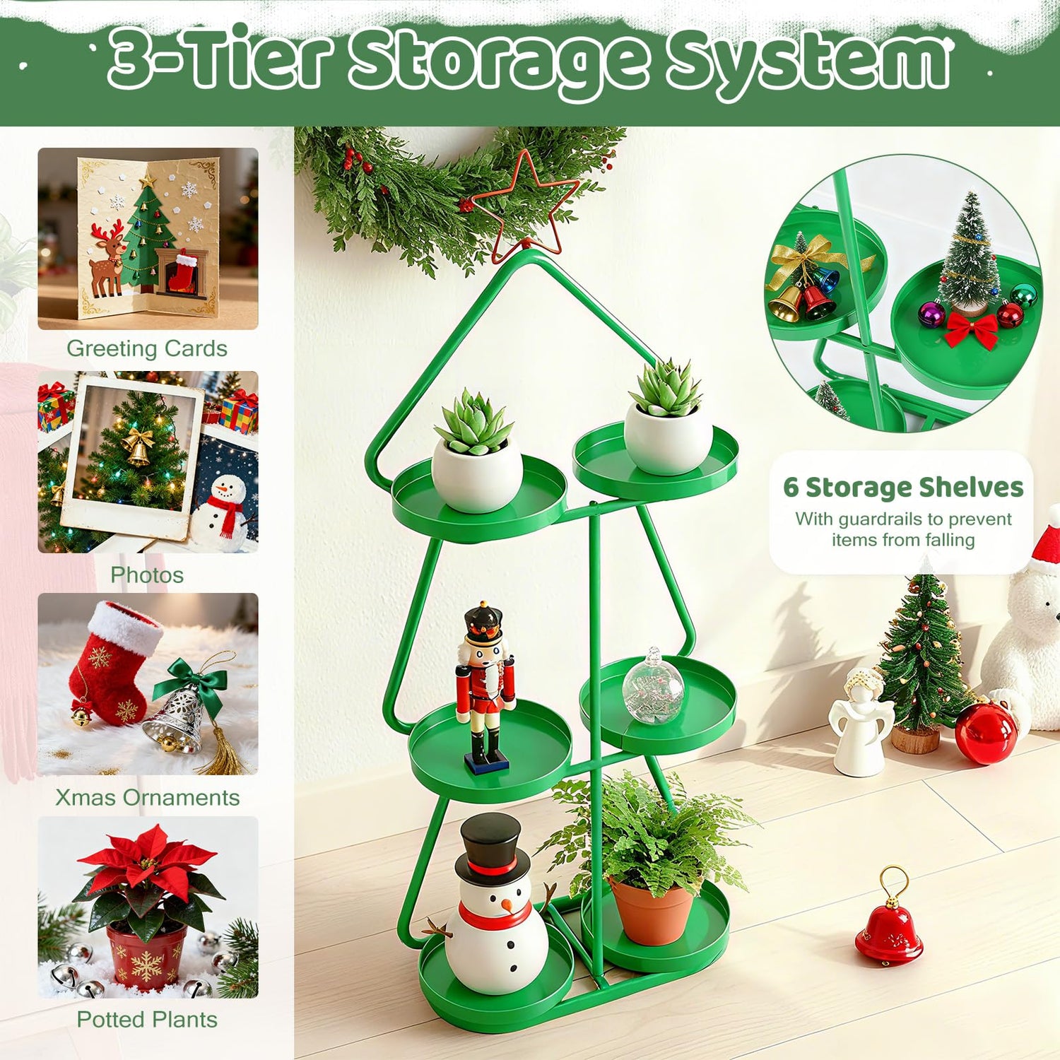 Christmas Plant Stand 3-Tier Tree-Shaped Side Table