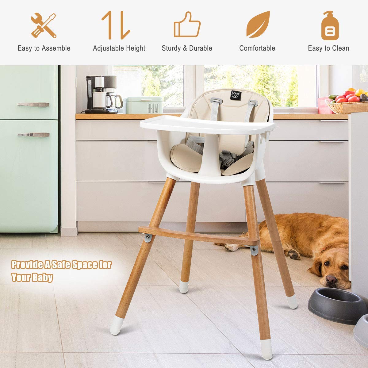 GYMAX 3-in-1 Baby Highchair with 5 Point Seat Harness